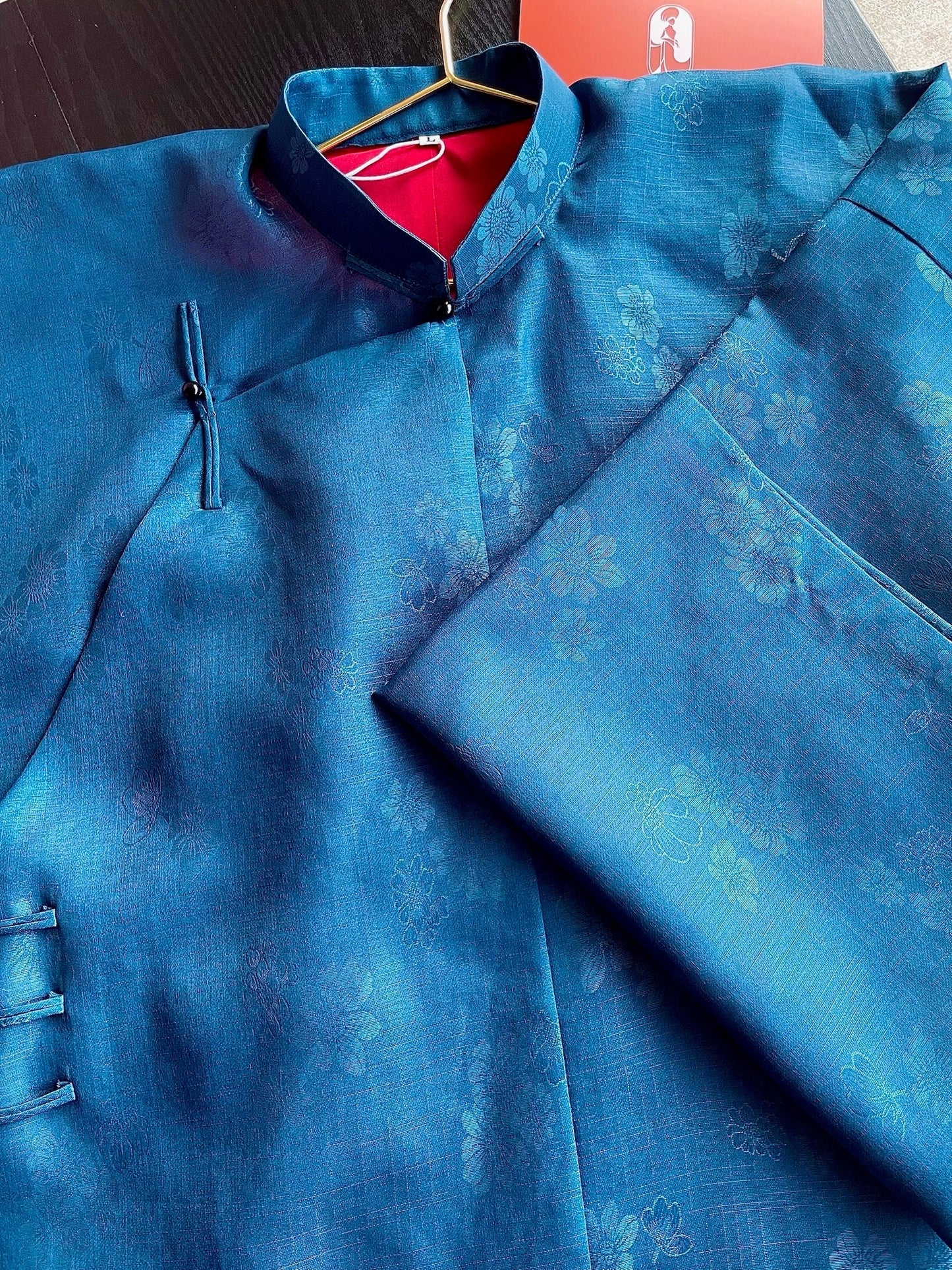 Men Áo Tấc - Prussian Blue Hidden Patterns (Top only) | Ao Tac | Áo Ngũ Thân Tay Thụng |Ao Dai Truyen Thong | Vietnamese Viet Phuc|28A