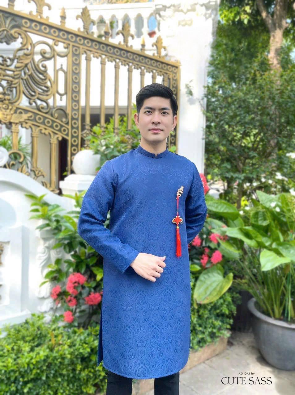 Men Blue Gam Ao Dai Top with Tassel 7A