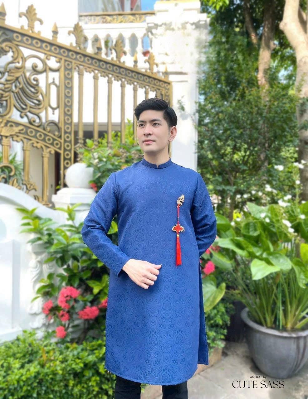 Men Blue Gam Ao Dai Top with Tassel 7A