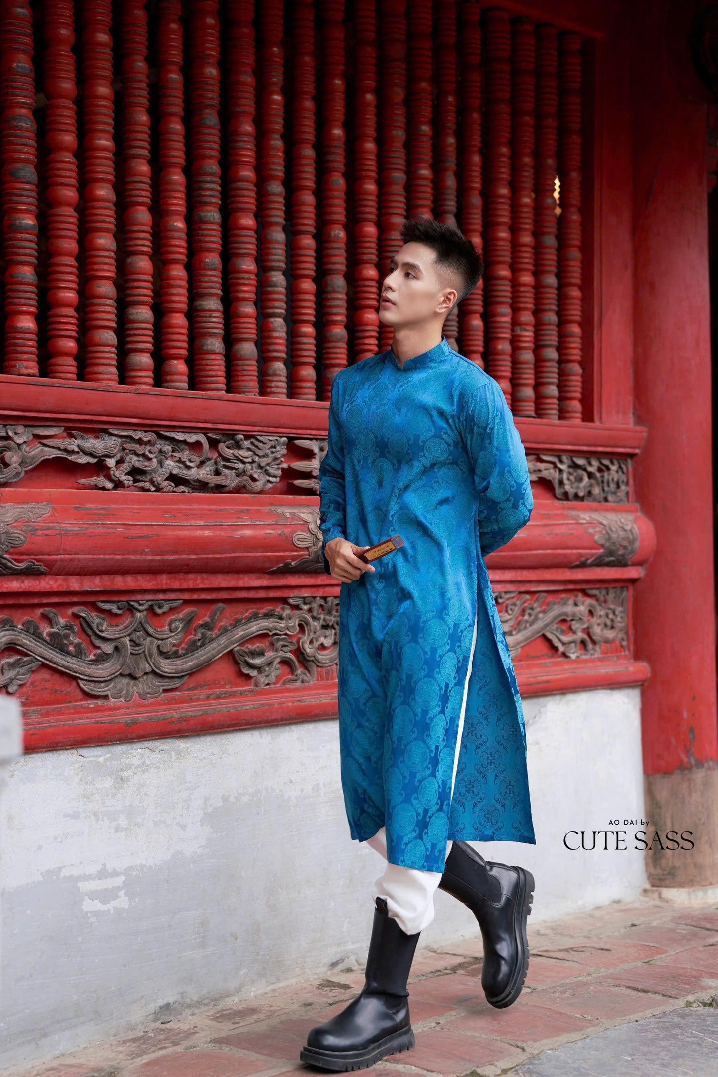 Men Blue Gam Silk Ao Dai Top| Pre-made Traditional Vietnamese Ao Dai| Lunar New Year | Ao Dai for Dad, Boy | Ao Dai Tet|