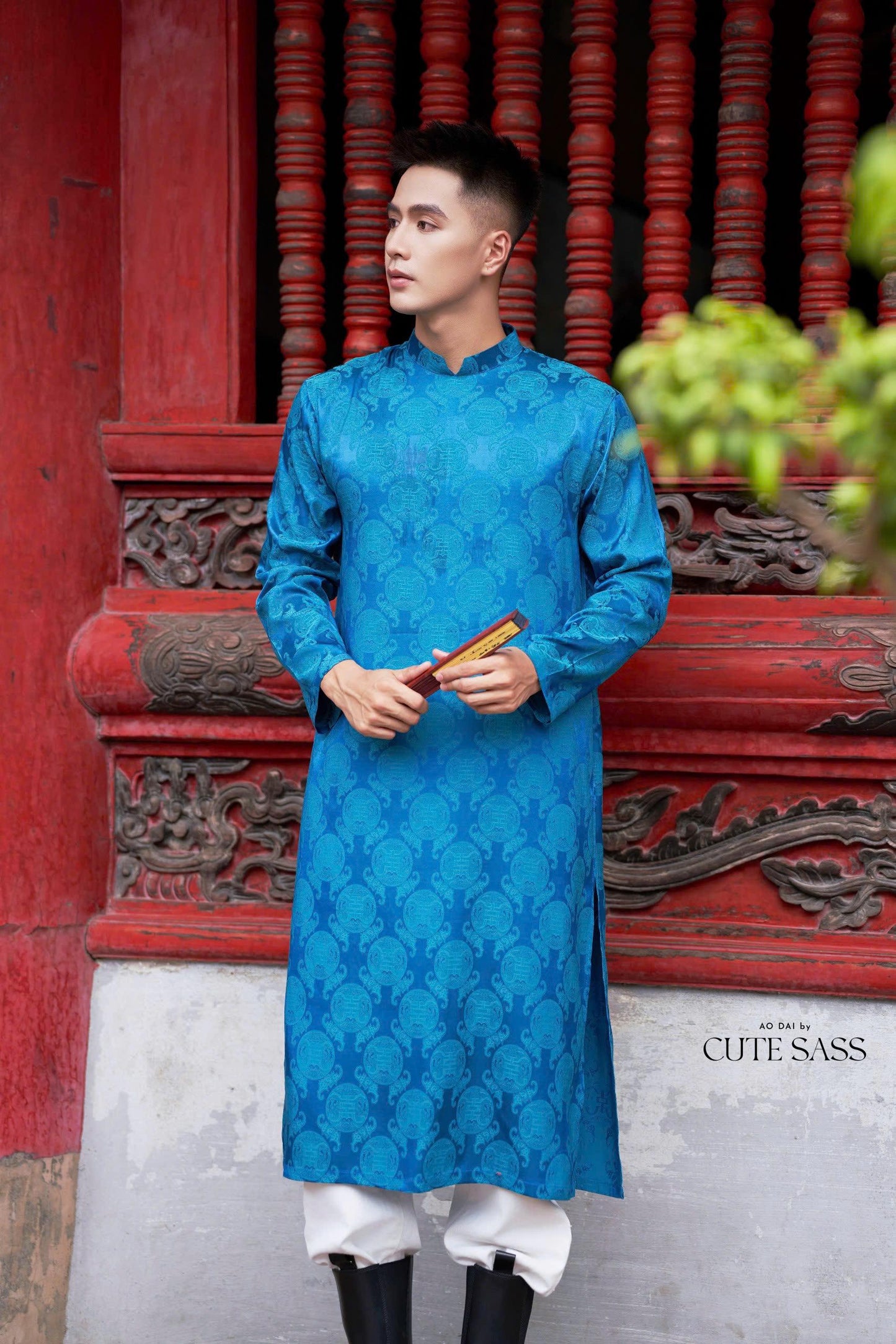 Men Blue Gam Silk Ao Dai Top| Pre-made Traditional Vietnamese Ao Dai| Lunar New Year | Ao Dai for Dad, Boy | Ao Dai Tet|