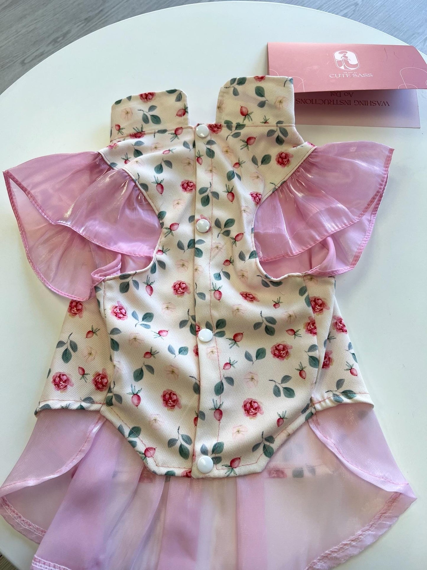 Pet Pink Wing Sleeves Daisy Halter Ao Dai 4B7A