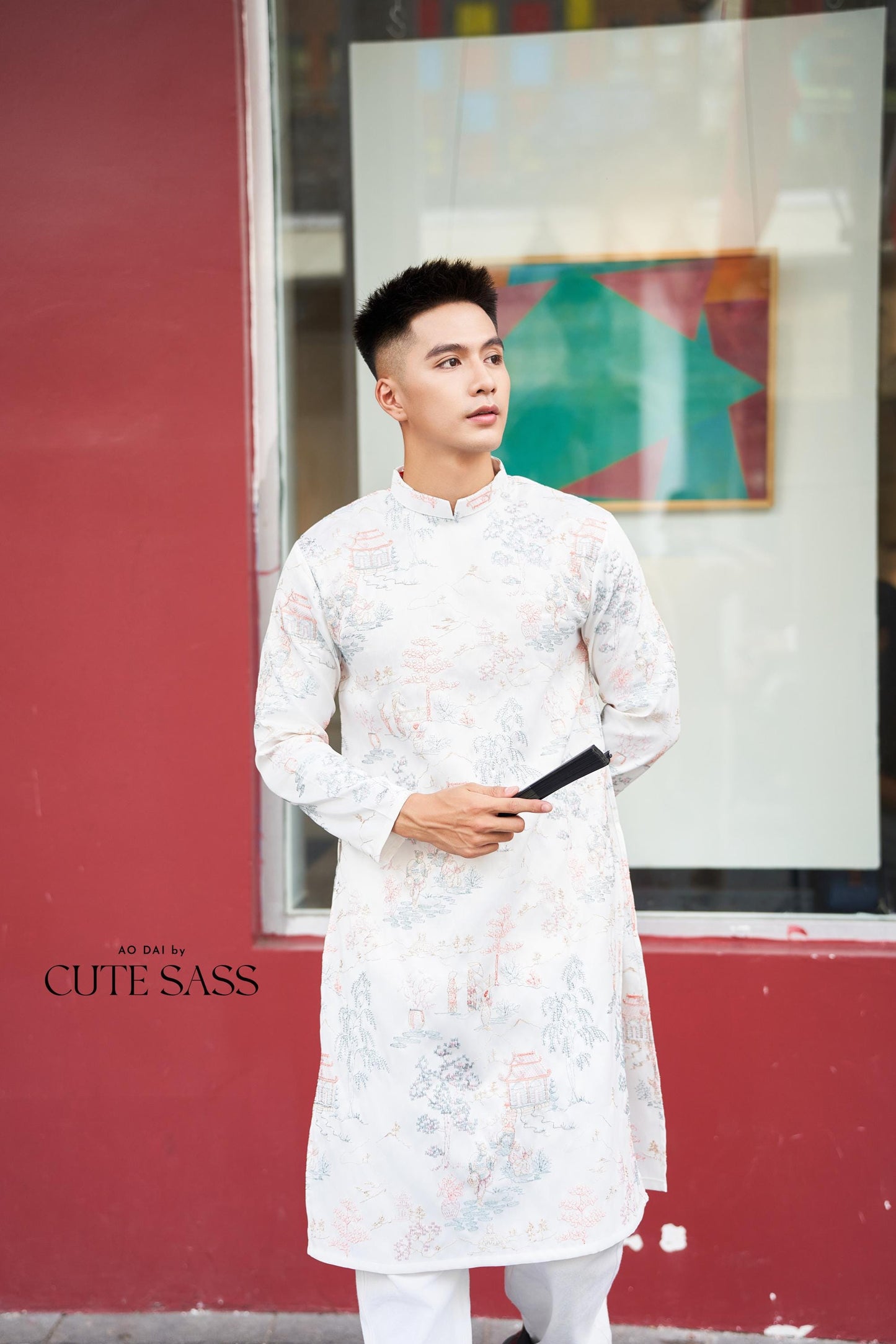 Men White Tu Minh Ao Dai Top 29,38A| Pre-made Vietnamese Ao Dai| Lunar New Year | Ao Dai for Girl, Mom, Dad, Boy | Ao Dai Tet|