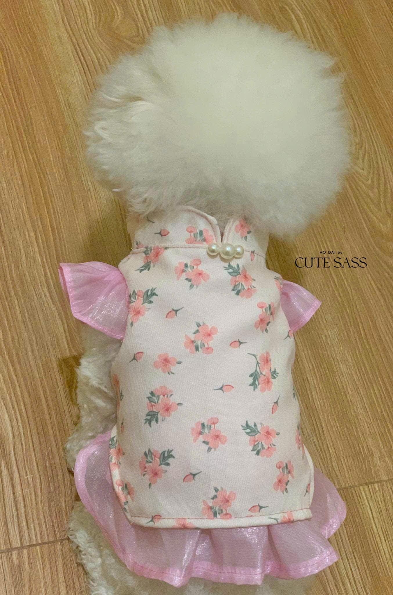 Pet Pink Wing Sleeves Daisy Halter Ao Dai 4B7A