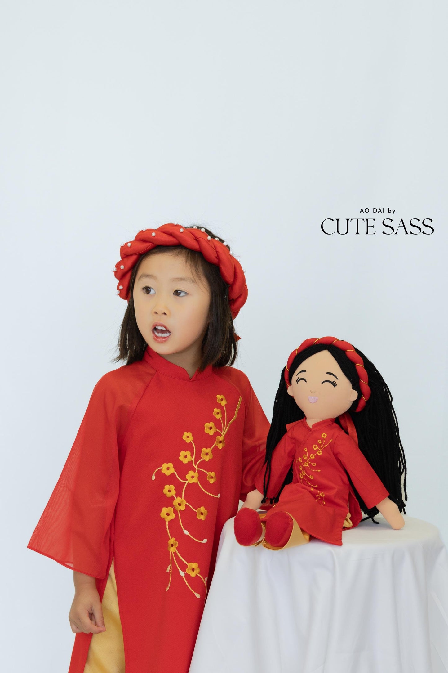 Hoa Girl Ao Dai Set with Headband | Ao Dai by Cute Sass x Joey Doll | Traditional Vietnamese Dress | Lunar New Year | Girl Ao Dai|