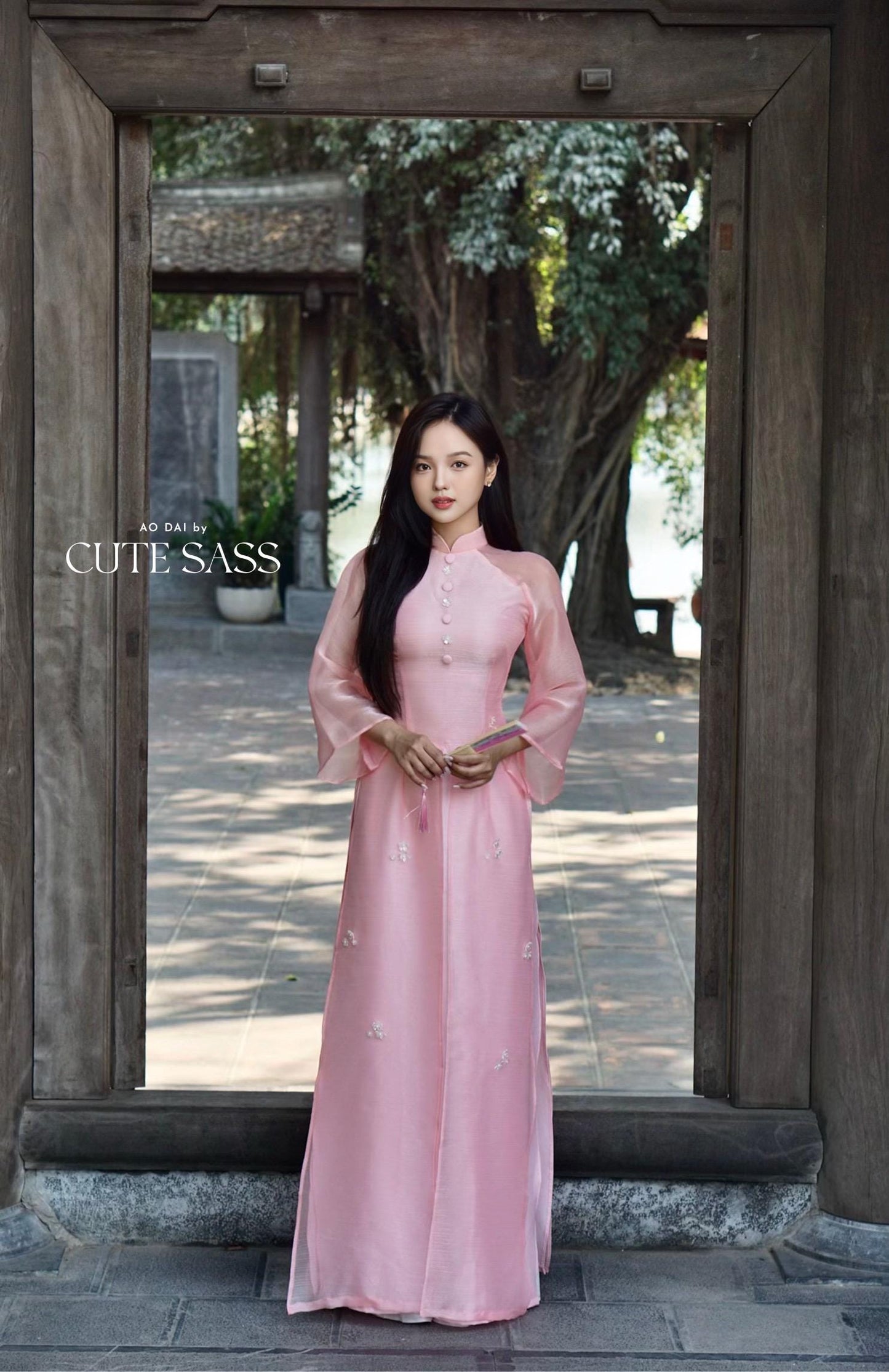 Pink Sparkle Button Slit Ao Dai Set |Pre-made Modernized Vietnamese Ao Dai| Ao Dai with Pants | Lunar New Year| Ao Dai Truyen Thong
