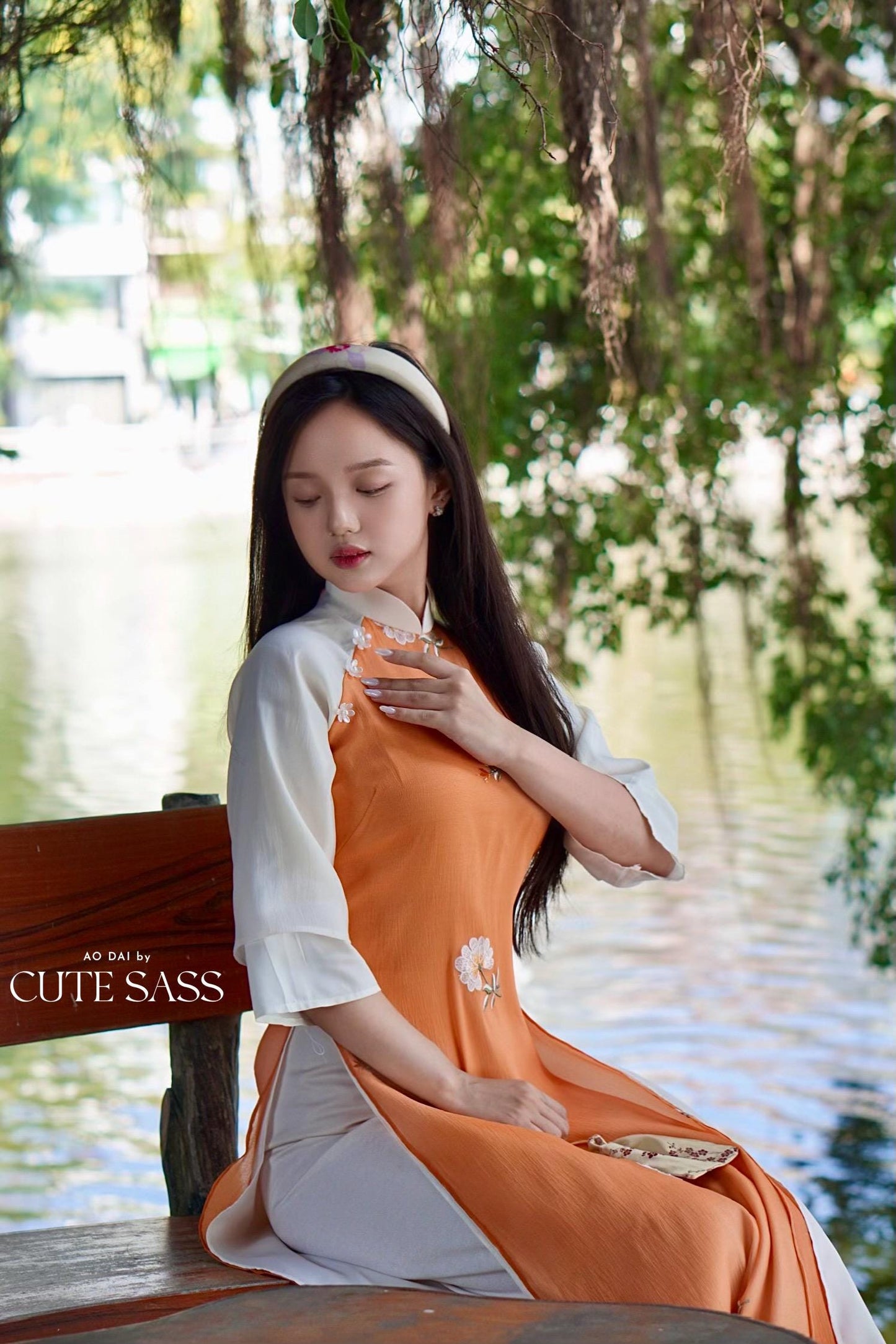 Shifted Orange Dahlia Ao Dai Top Only, NO PANTS |Pre-made Modernized Vietnamese Ao Dai|Pastel Ao Dai |Lunar New Year|
