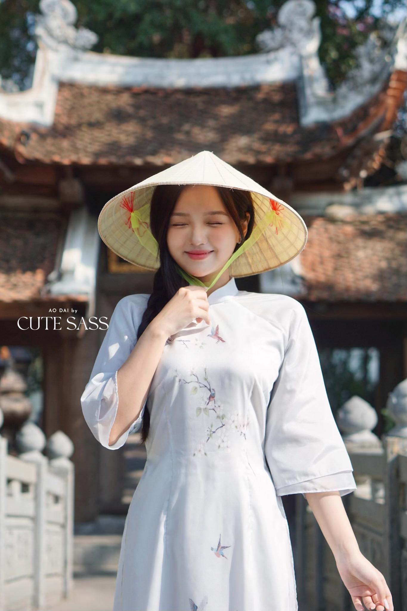 Yen Oanh - Ash Blue Sparkle Garden Butterflies Dai Set 23A|Pre-made Traditional Vietnamese Women Ao Dai with Pants|Lunar New Year|