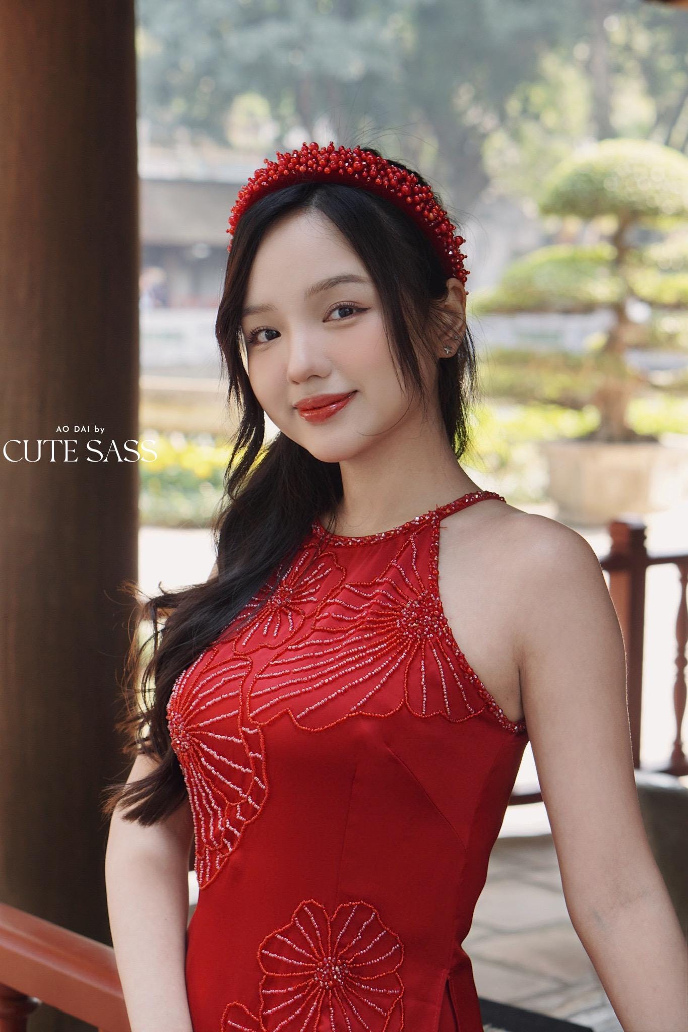 Red Bling Yem-Inspired Ao Dai Set (No Headband)| Pre-made Modernized Vietnamese Ao Dai with Pants| Lunar New Year