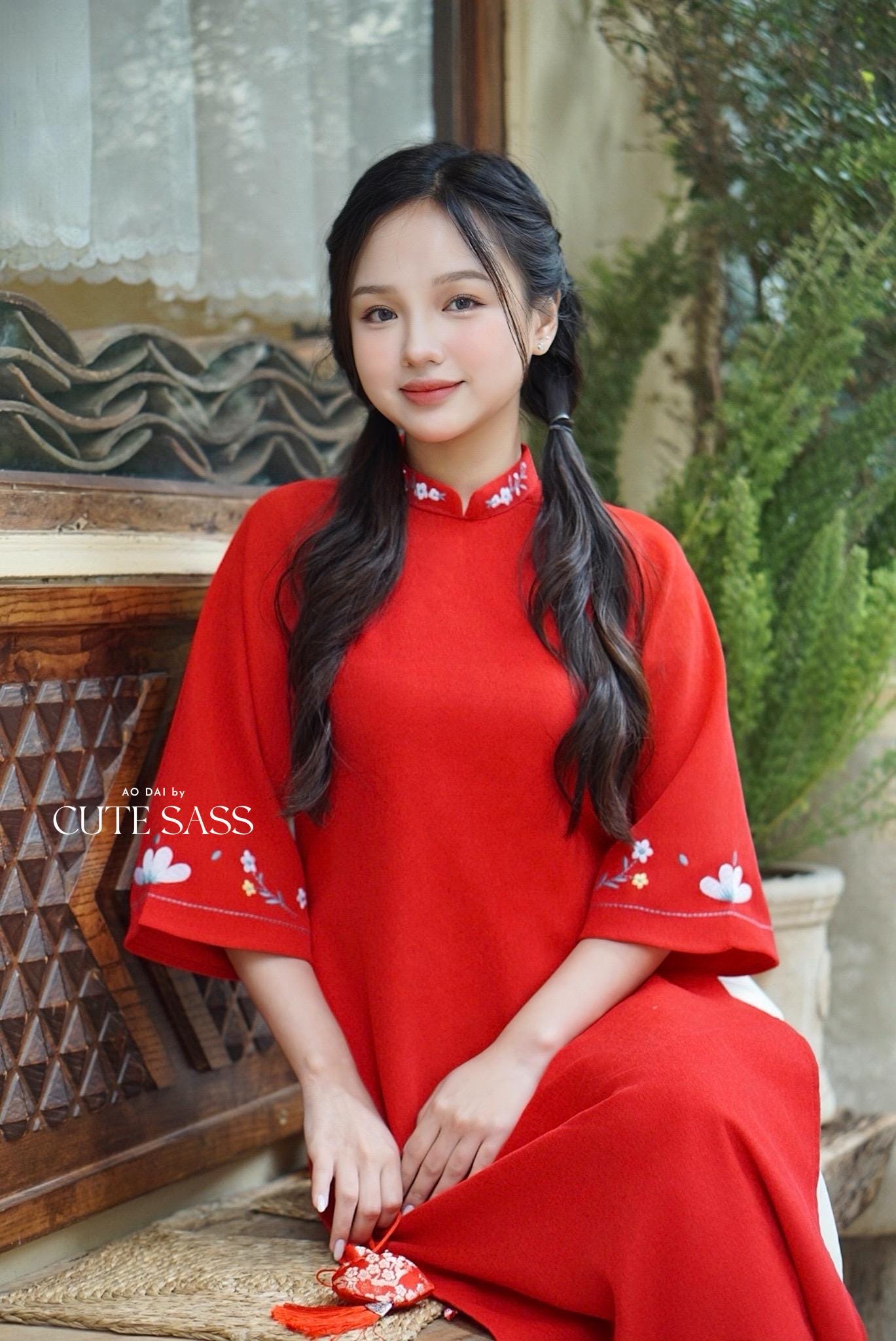 Red Daisy Ao Dai with Skirt BKWL 40C