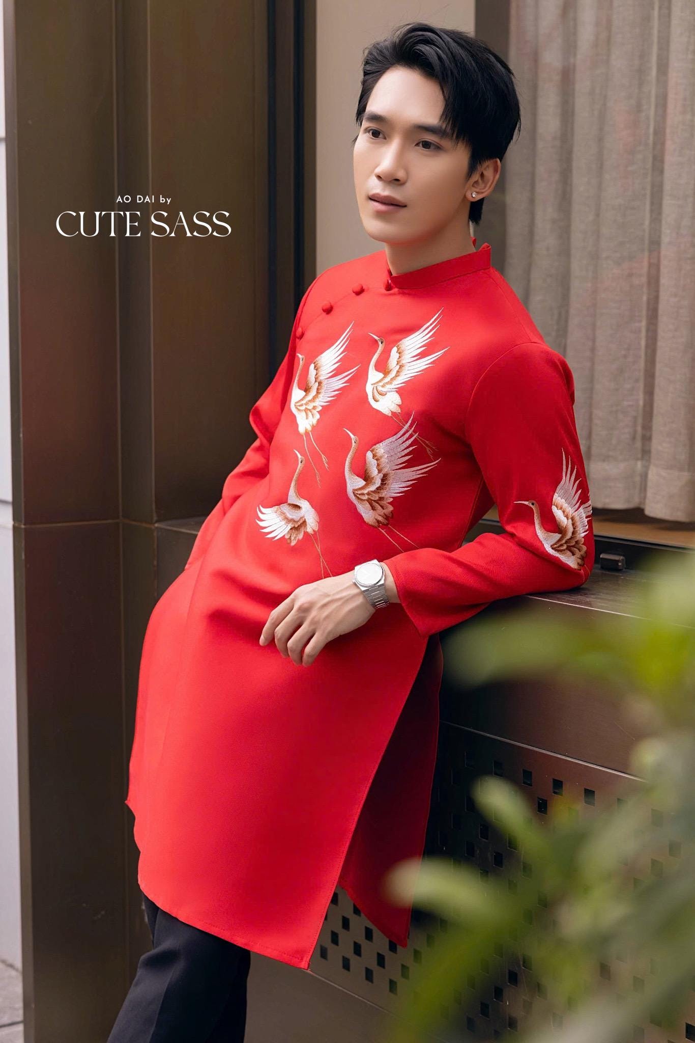 Men Red Birds Ao Dai Top 16C| Pre-made Traditional Viet Ao Dai|Lunar New Year |Ao Dai for Dad | Ao Dai Truyen Thong| Ao Dai Tet| AoDaibyCuteSass