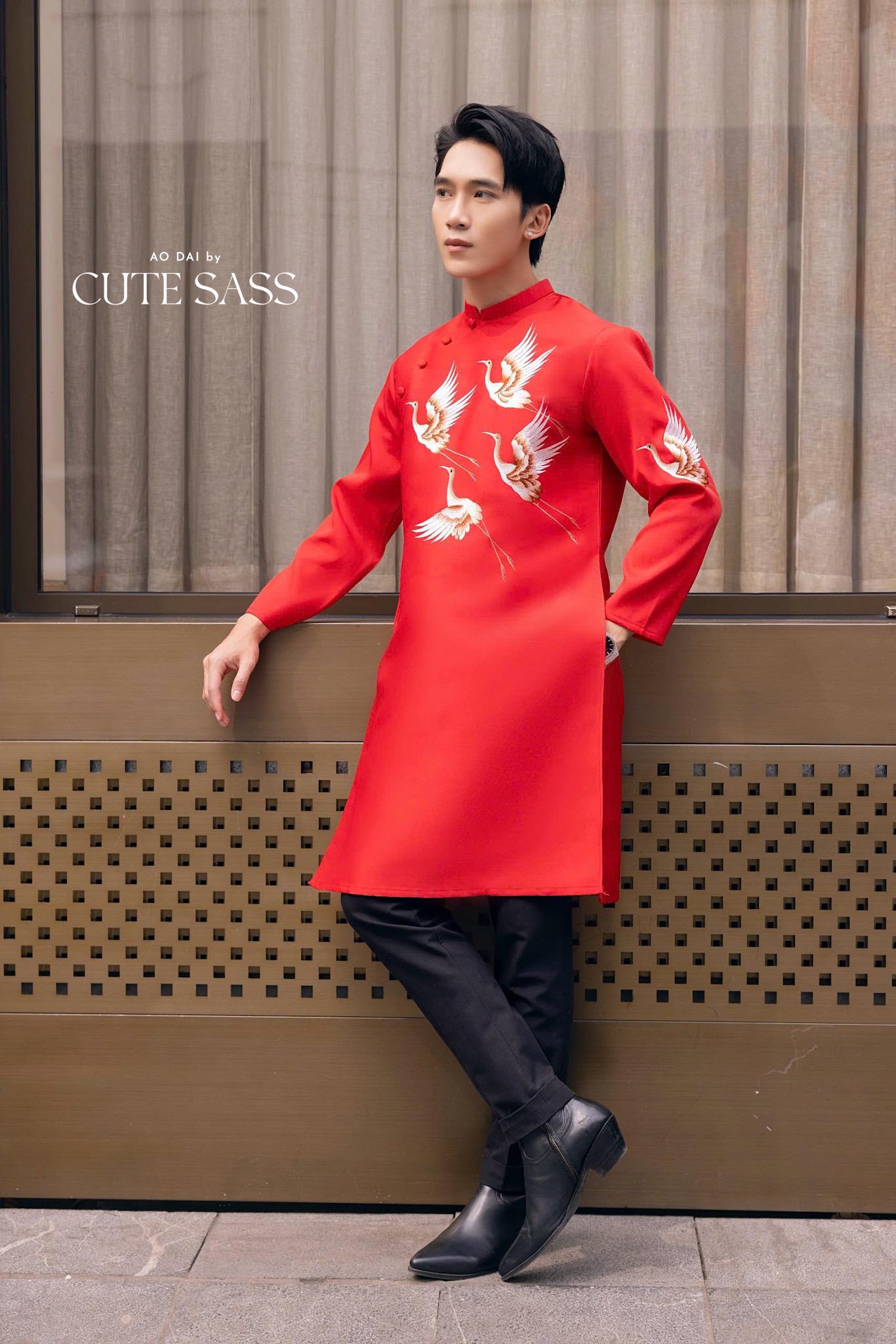 Men Red Birds Ao Dai Top 16C| Pre-made Traditional Viet Ao Dai|Lunar New Year |Ao Dai for Dad | Ao Dai Truyen Thong| Ao Dai Tet| AoDaibyCuteSass