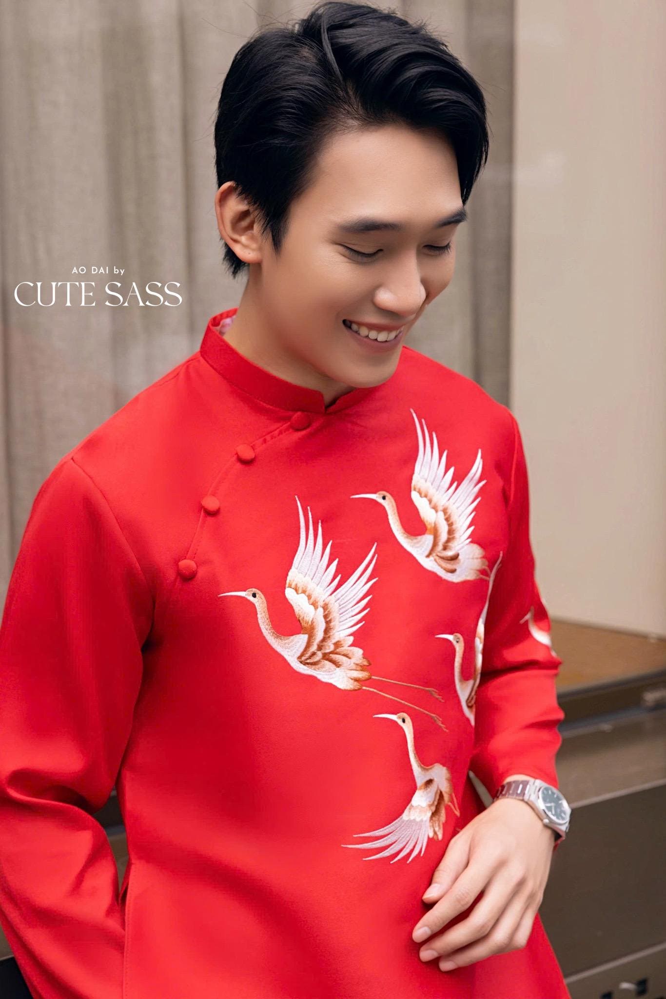 Men Red Birds Ao Dai Top 16C| Pre-made Traditional Viet Ao Dai|Lunar New Year |Ao Dai for Dad | Ao Dai Truyen Thong| Ao Dai Tet| AoDaibyCuteSass