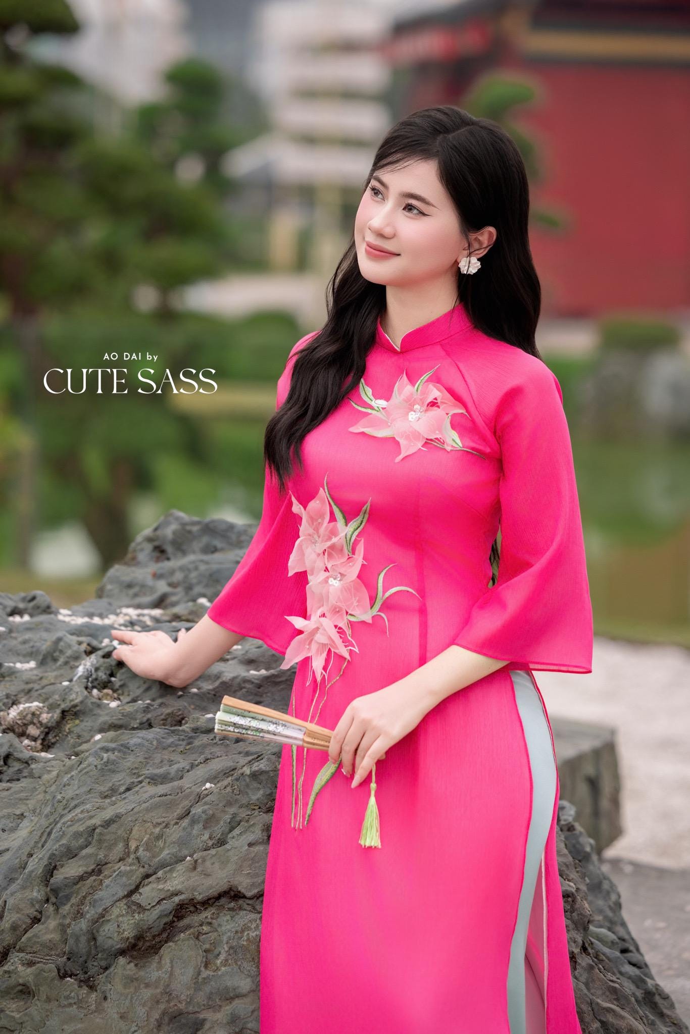 Hot Pink 3D Orchids Dai Set 6D| Pre-made Traditional Vietnamese Ao Dai | Women Ao Dai with Pants | Lunar New Year| AoDaibyCuteSass