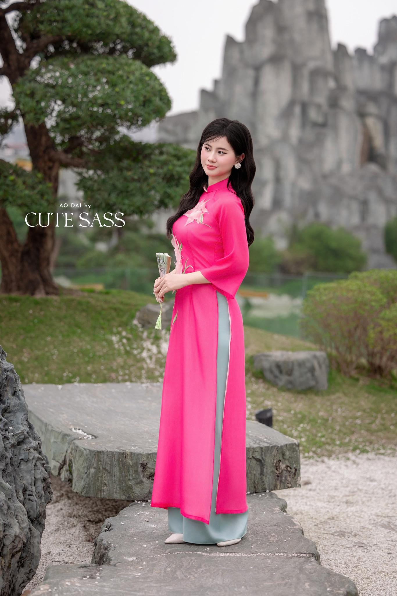 Hot Pink 3D Orchids Dai Set 6D| Pre-made Traditional Vietnamese Ao Dai | Women Ao Dai with Pants | Lunar New Year| AoDaibyCuteSass