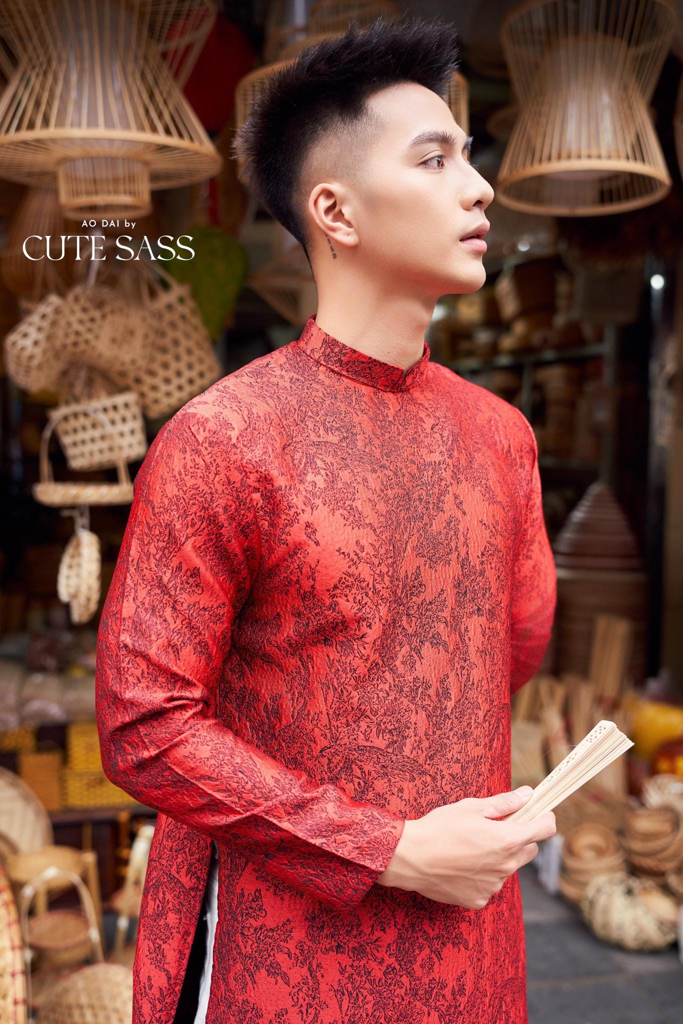 Men Red/Black Slit Ao Dai Top 42B | Pre-made Traditional Vietnamese Ao Dai| Lunar New Year | Ao Dai for Dad, Boy |Ao Dai Tet| AoDaibyCuteSass