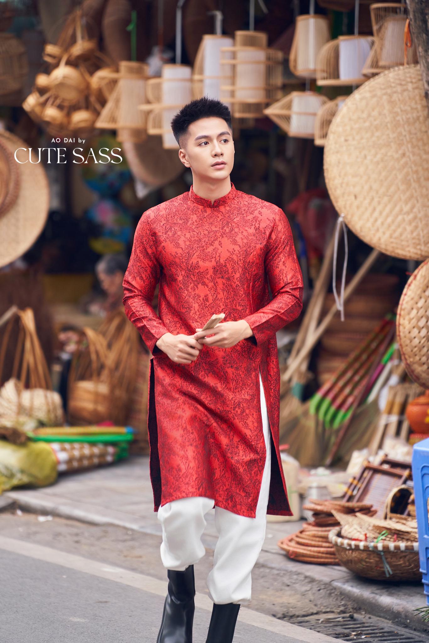 Men Red/Black Slit Ao Dai Top 42B | Pre-made Traditional Vietnamese Ao Dai| Lunar New Year | Ao Dai for Dad, Boy |Ao Dai Tet| AoDaibyCuteSass