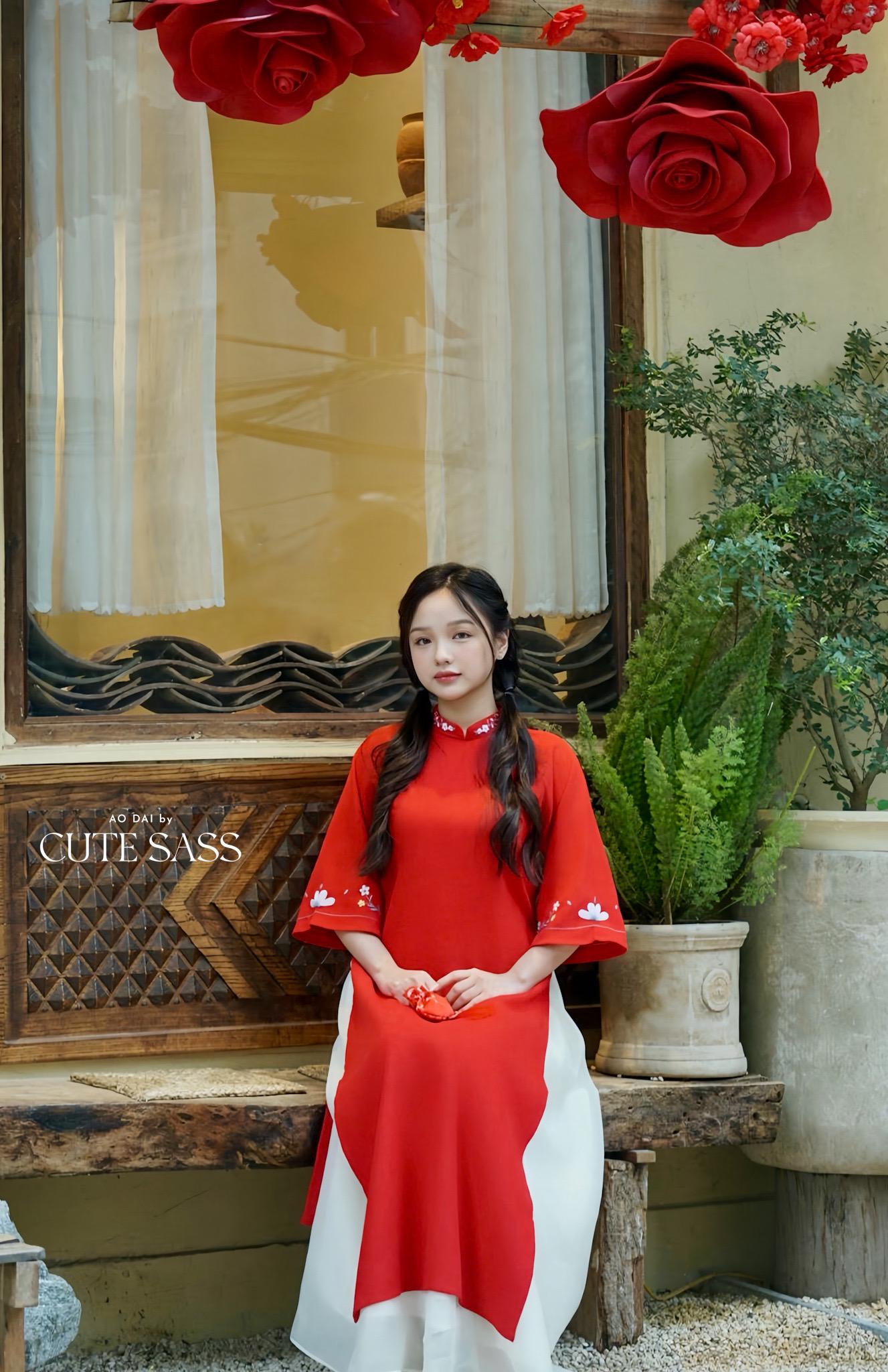 Red Daisy Ao Dai with Skirt BKWL 40C