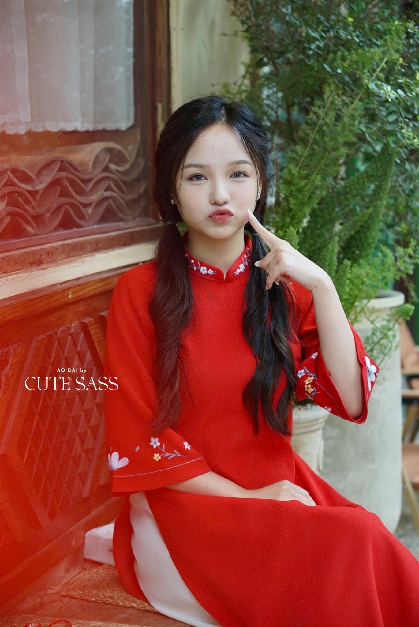 Red Daisy Ao Dai with Skirt BKWL 40C
