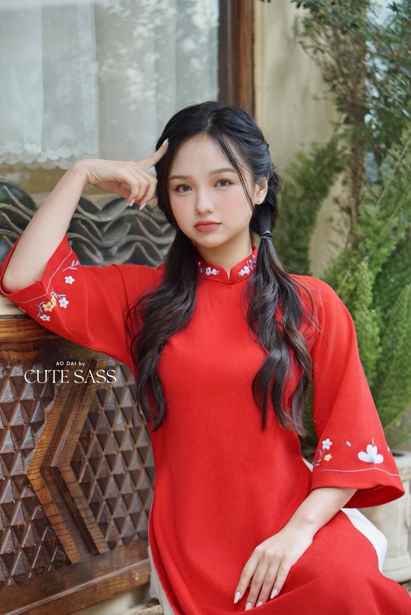 Red Daisy Ao Dai with Skirt BKWL 40C