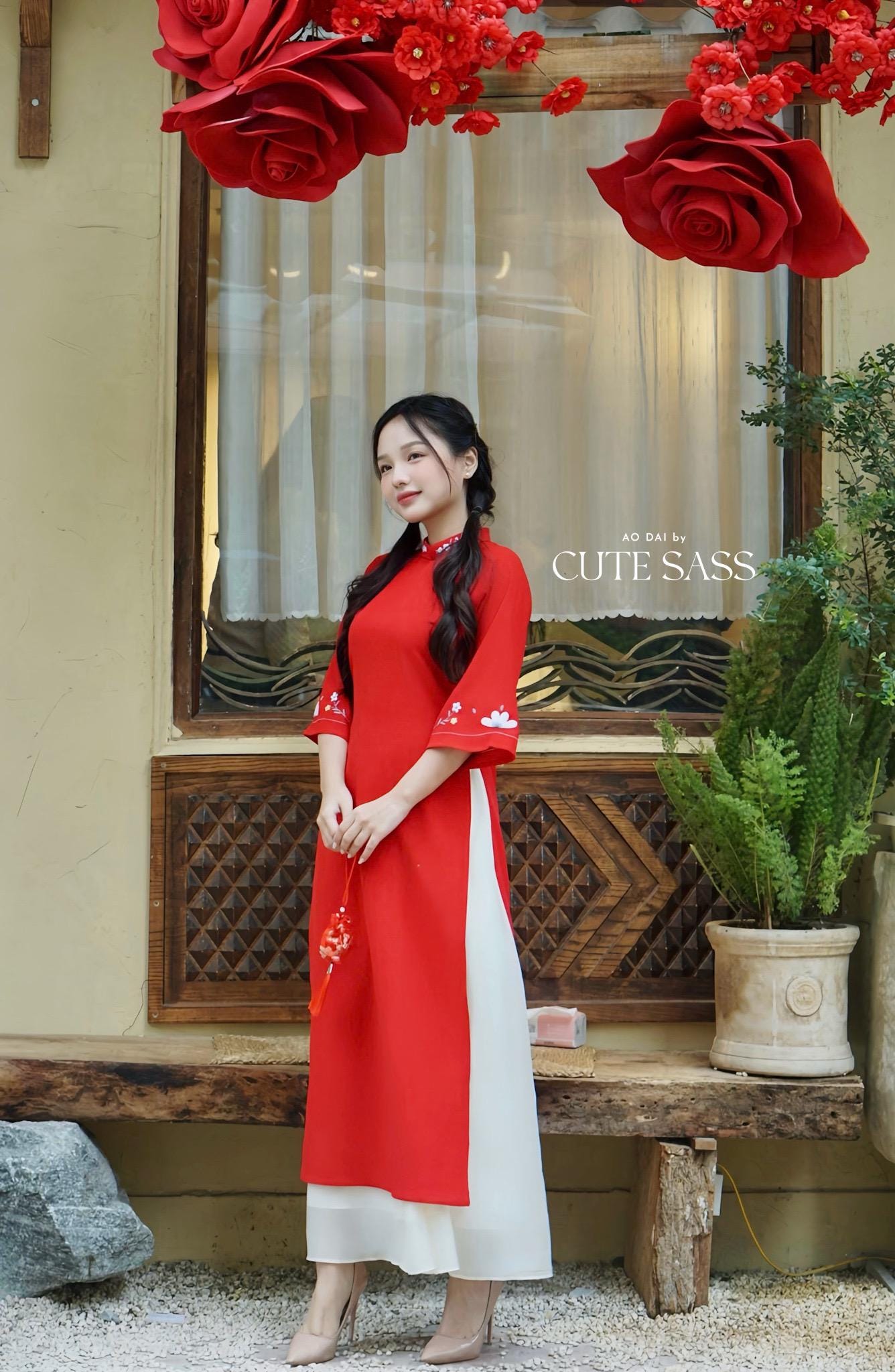 Red Daisy Ao Dai with Skirt BKWL 40C