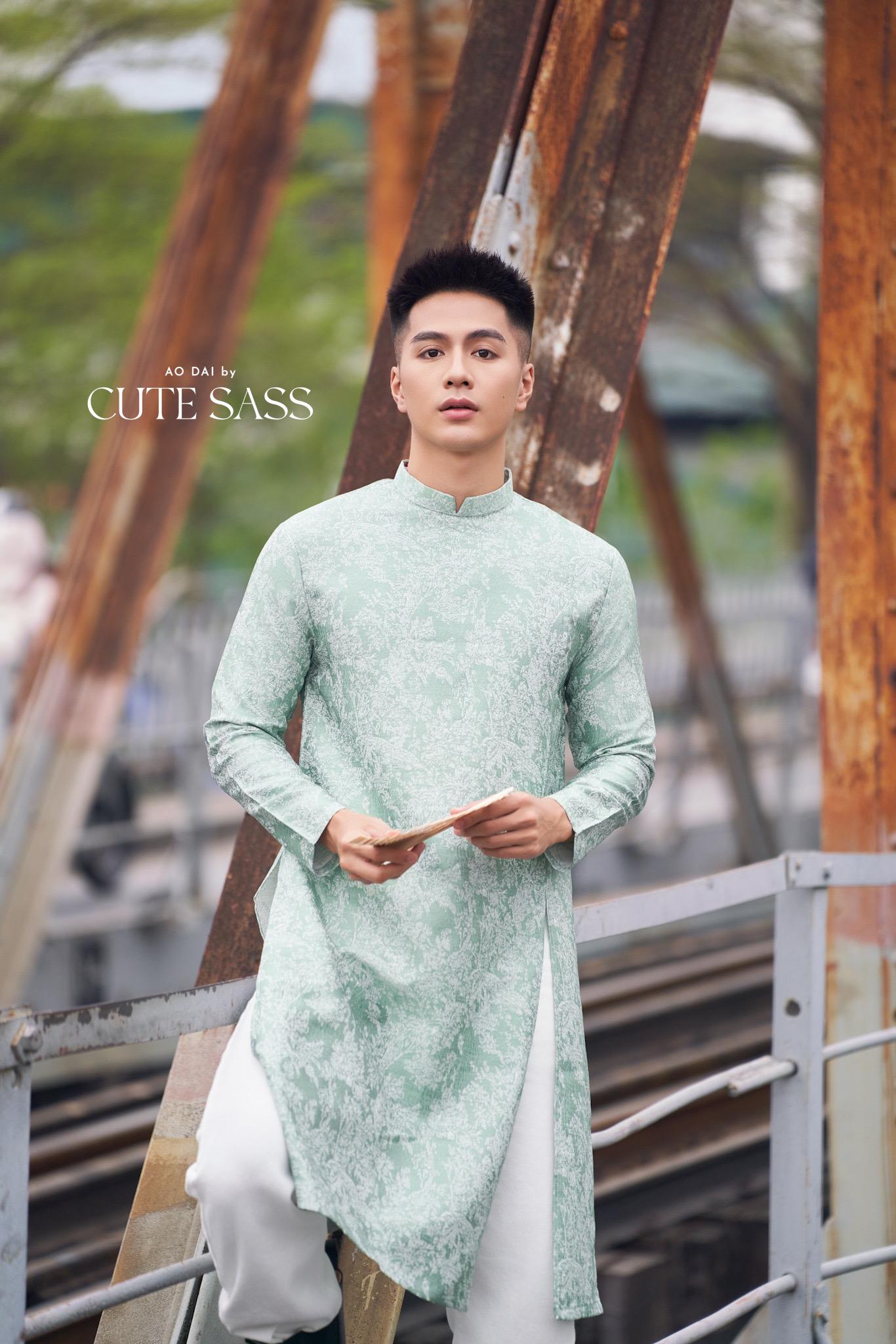 Men Cyan/White Slit Ao Dai Top 42B | Pre-made Traditional Vietnamese Ao Dai| Lunar New Year | Ao Dai for Dad, Boy |Ao Dai Tet| AoDaibyCuteSass