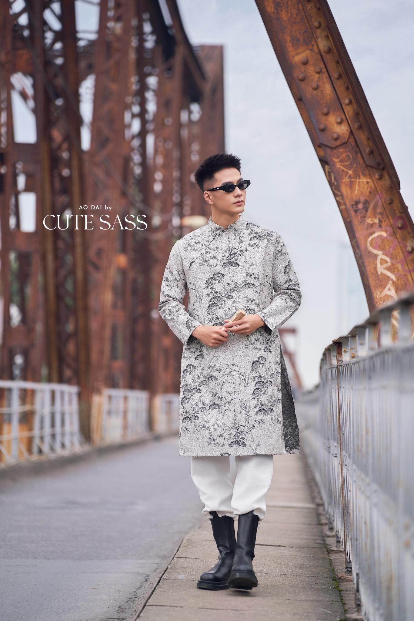 Men Gray Bamboo Patterns Ao Dai Top 38C | Pre-made Traditional Vietnamese Ao Dai| Lunar New Year | Ao Dai for Dad, Boy |Ao Dai Tet| AoDaibyCuteSass
