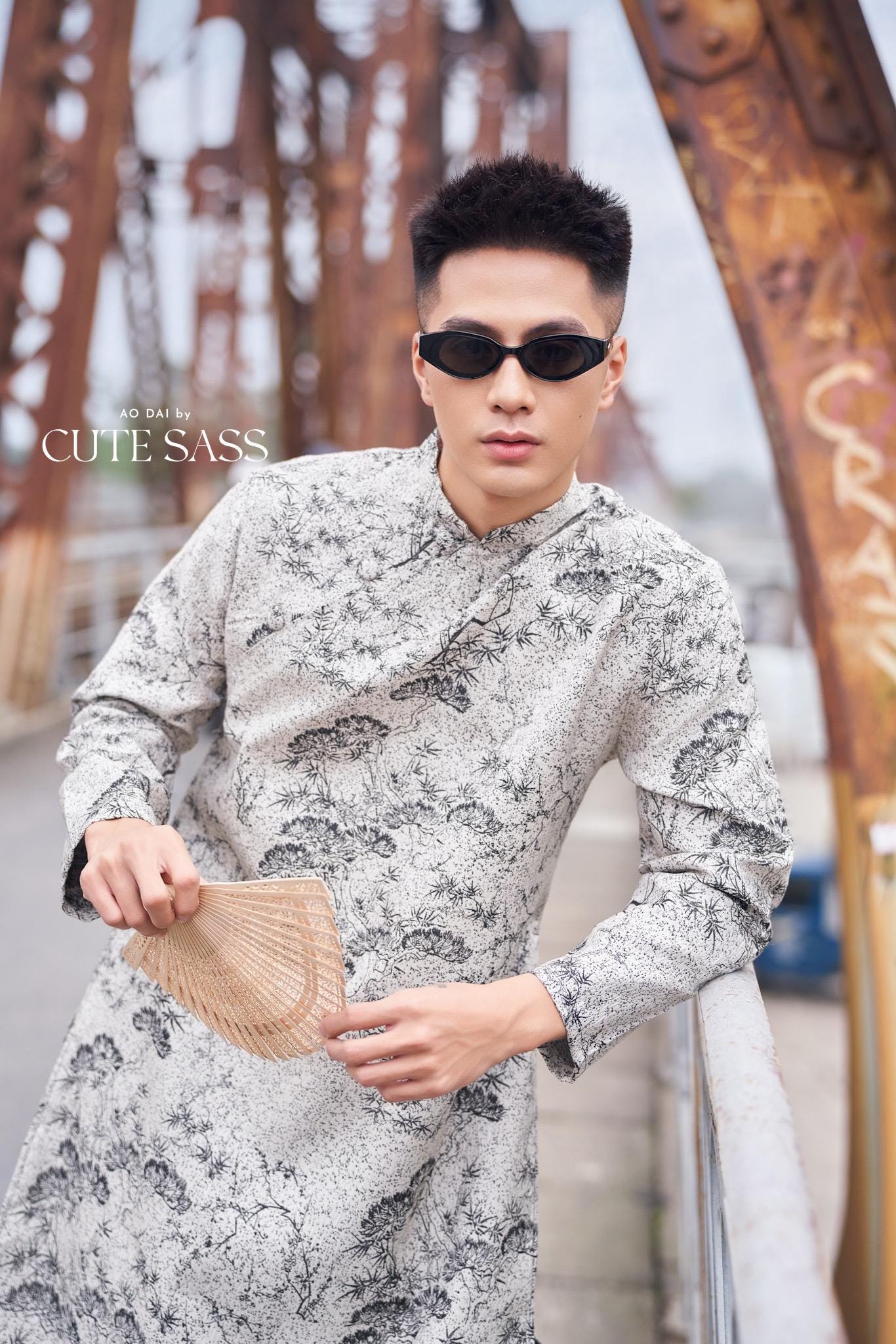 Men Gray Bamboo Patterns Ao Dai Top 38C | Pre-made Traditional Vietnamese Ao Dai| Lunar New Year | Ao Dai for Dad, Boy |Ao Dai Tet| AoDaibyCuteSass