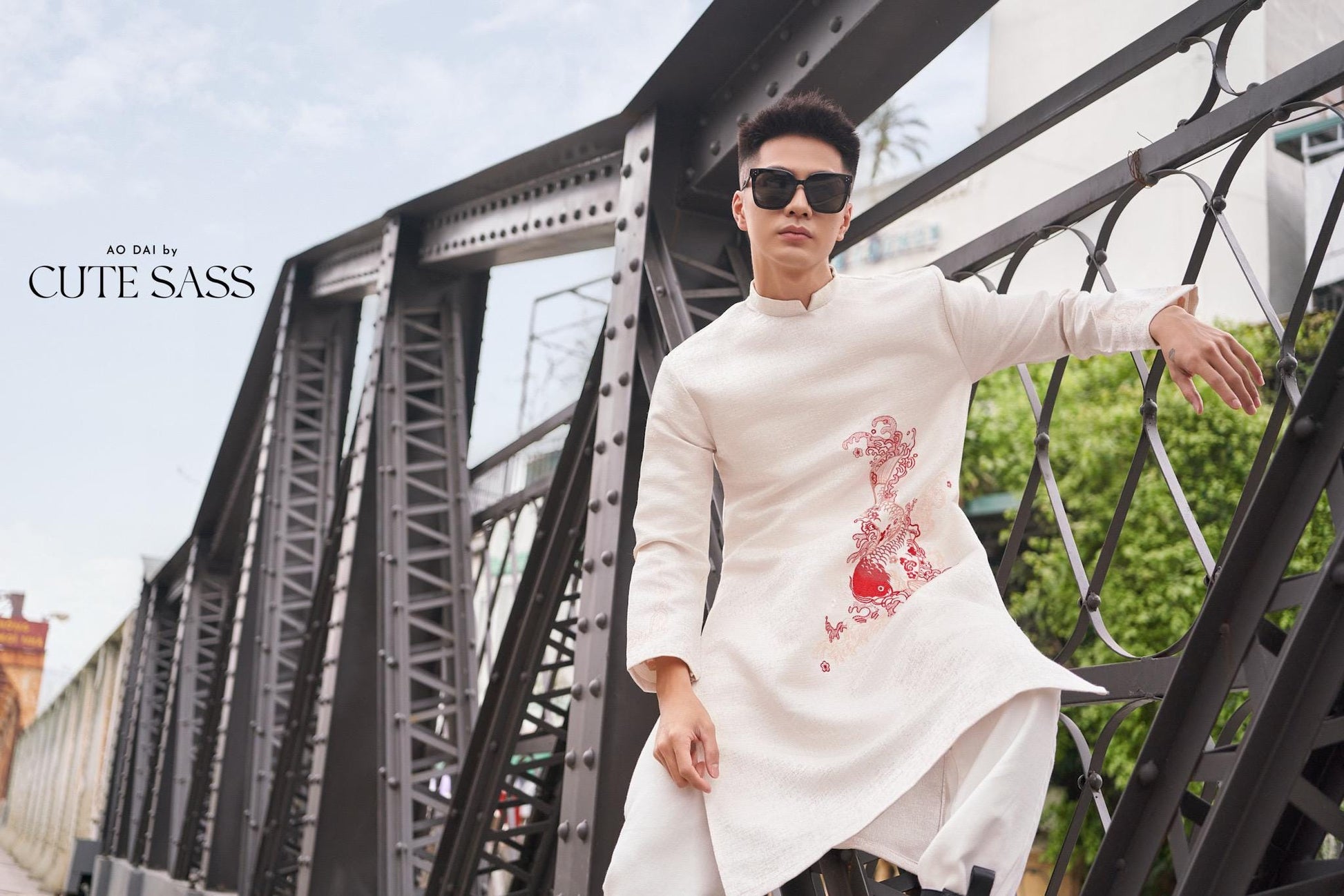 Men White Embroidery Dragon Ao Dai Top 6C | Pre-made Traditional Vietnamese Ao Dai| Lunar New Year | Ao Dai for Dad, Boy |Ao Dai Tet| AoDaibyCuteSass