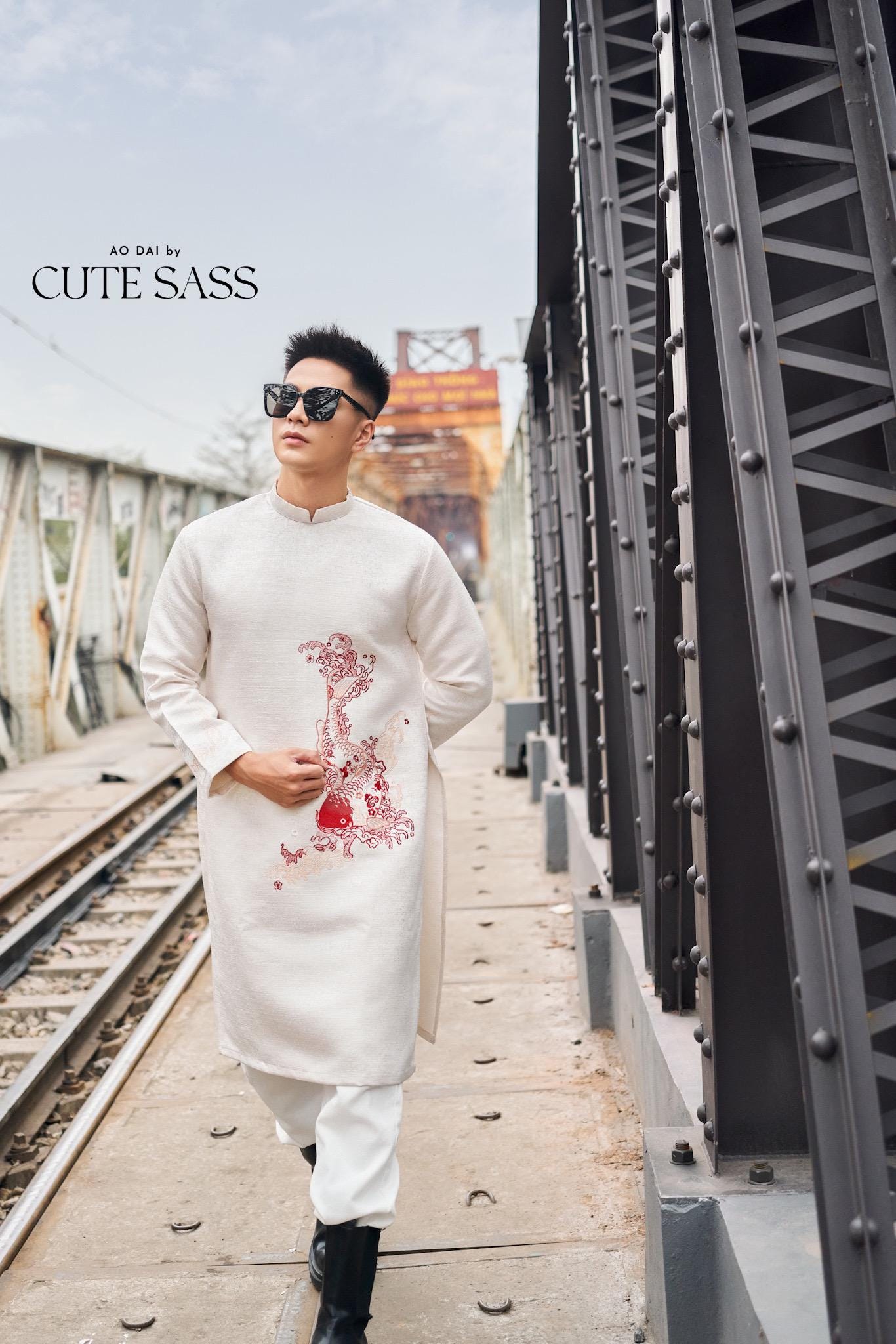 Men White Embroidery Dragon Ao Dai Top 6C | Pre-made Traditional Vietnamese Ao Dai| Lunar New Year | Ao Dai for Dad, Boy |Ao Dai Tet| AoDaibyCuteSass