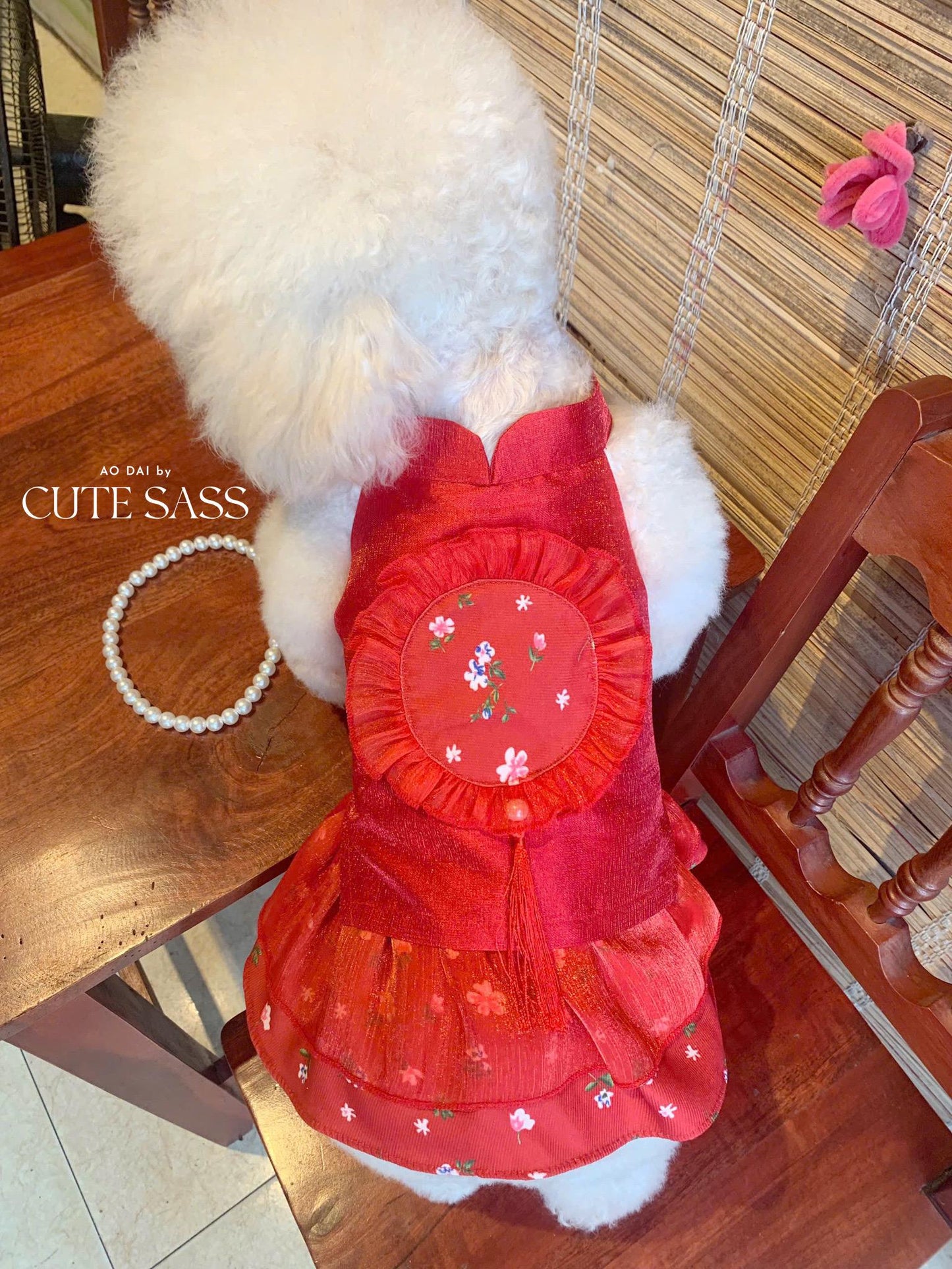 Pet Red Daisy Halter Ao Dai AoDaibyCuteSass
