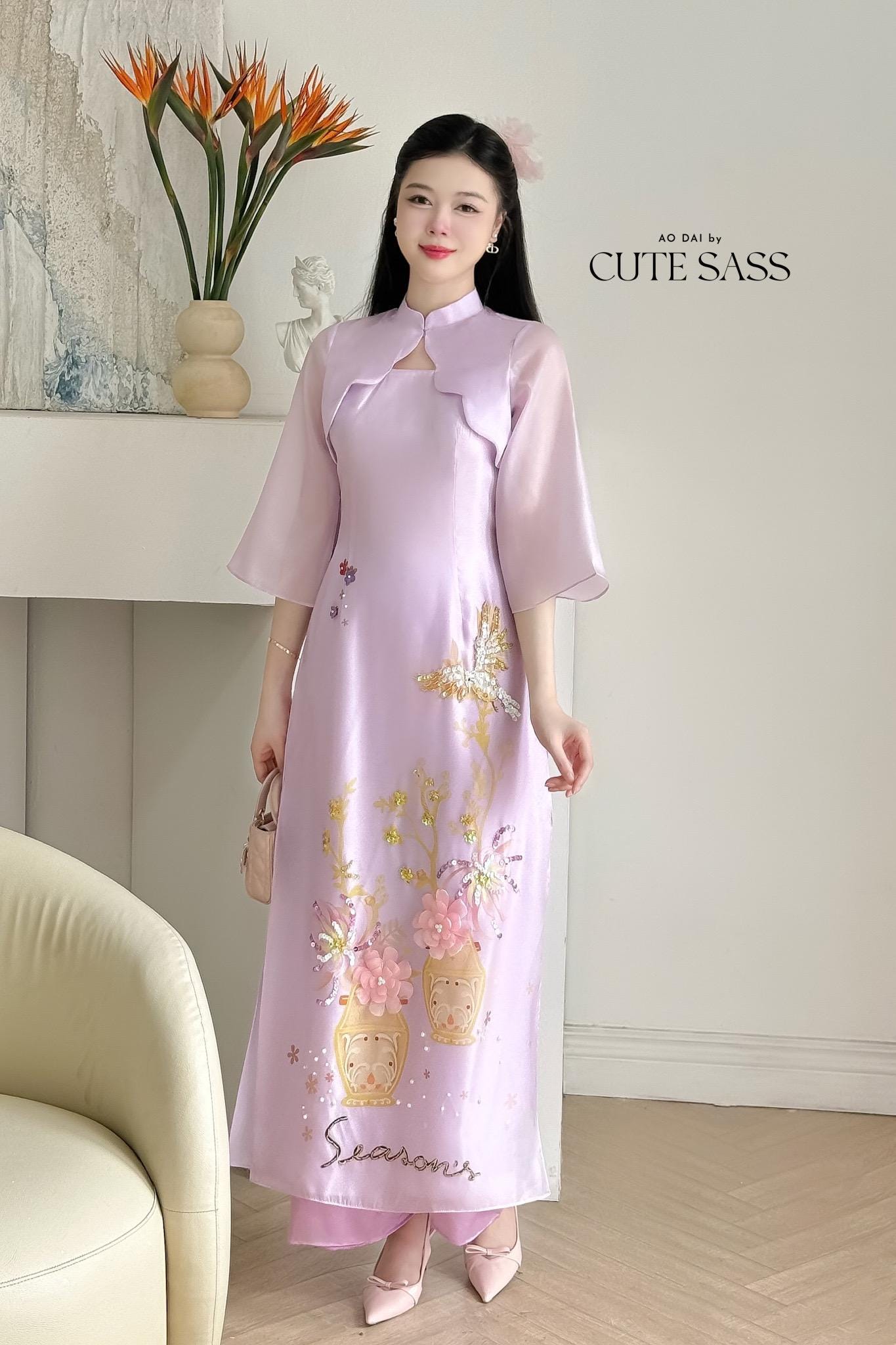 Purple "Season" Blazer Cape Ao Dai Set 12C| Pre-made Modernized Vietnamese Ao Dai with Pants| Lunar New Year| Ao Dai Cach Tan| AoDaibyCuteSass