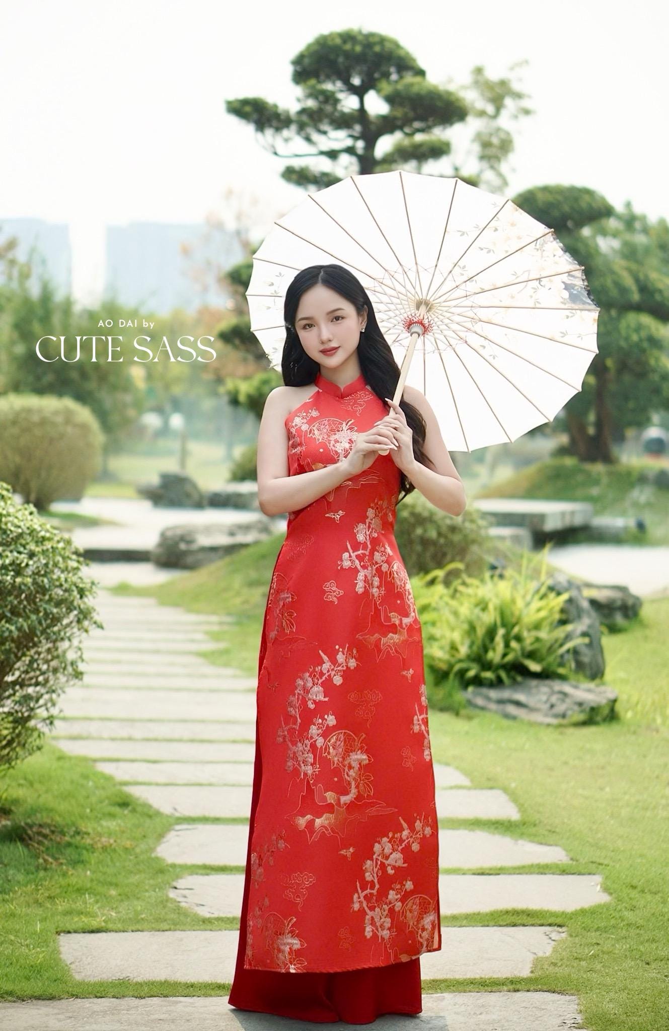 Yen - Red Heirloom Yem-Inspired Ao Dai Top Only, No Pants| Pre-made Modernized Vietnamese Ao Dai| Lunar New Year AoDaibyCuteSass