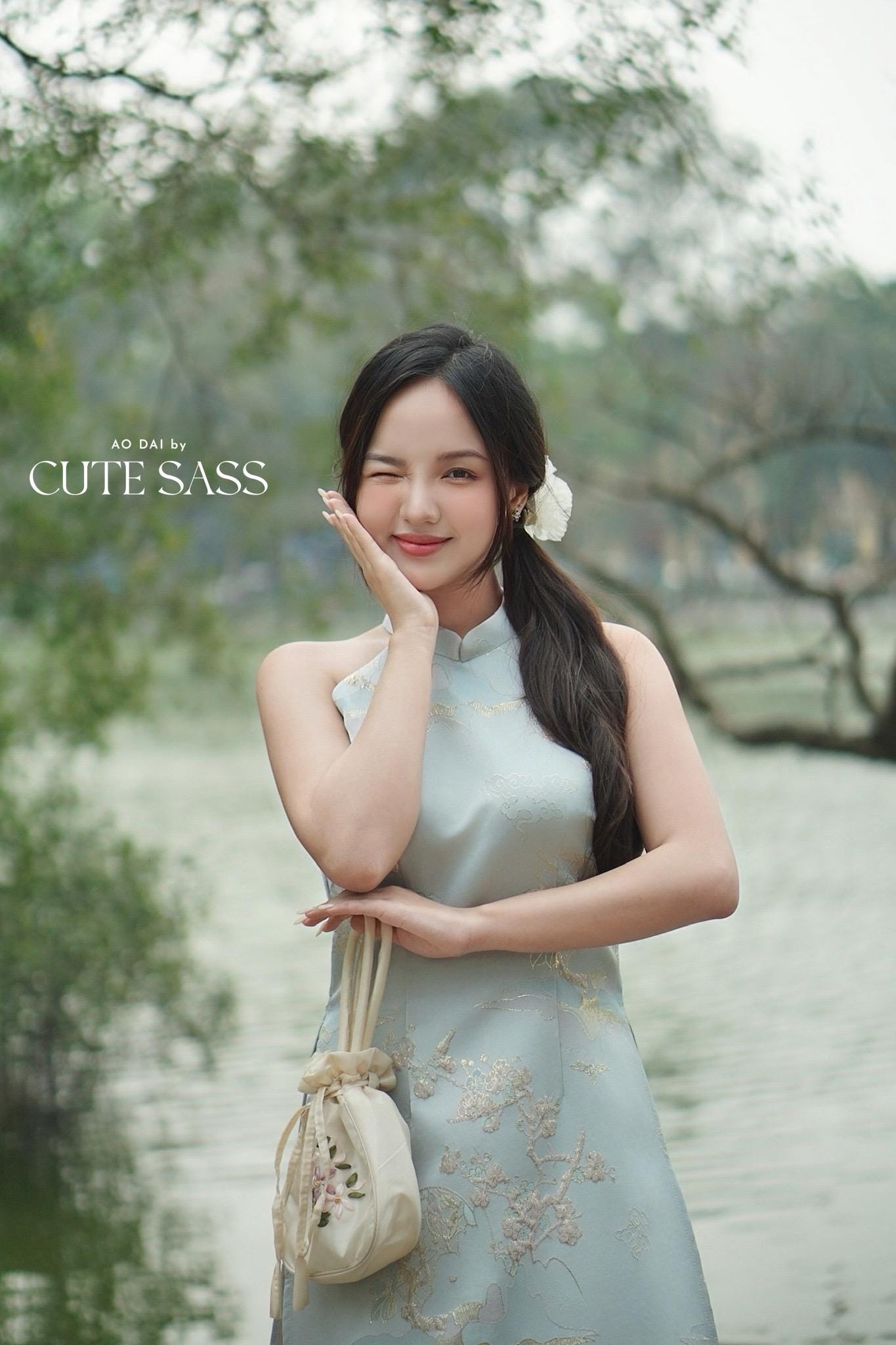 Yen - Blue Heirloom Yem-Inspired Ao Dai Top Only, No Pants| Pre-made Modernized Vietnamese Ao Dai| Lunar New Year AoDaibyCuteSass