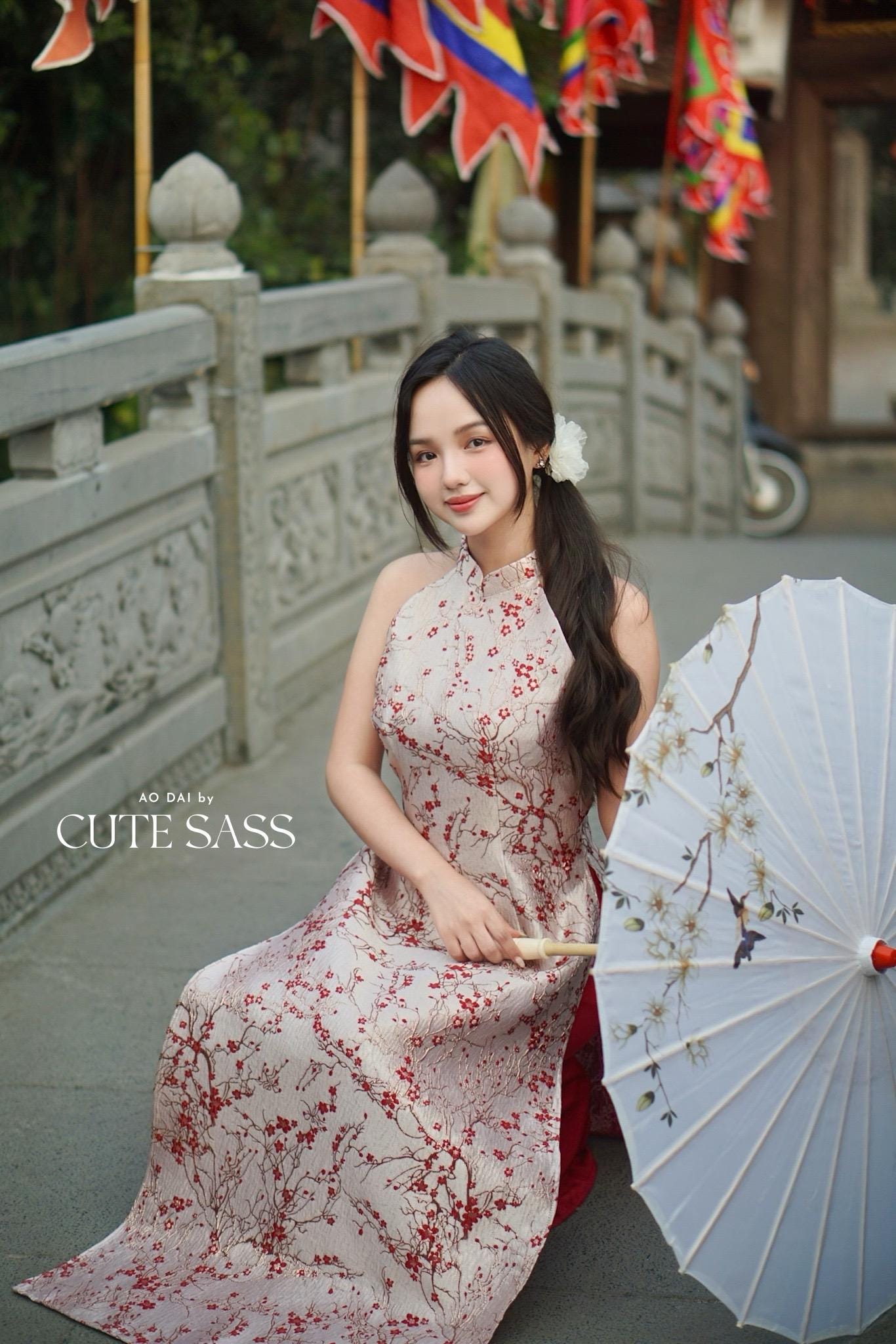 Yen - Red Ruby Sakura Yem-Inspired Ao Dai Top Only, No Pants| Pre-made Modernized Vietnamese Ao Dai| Lunar New Year AoDaibyCuteSass