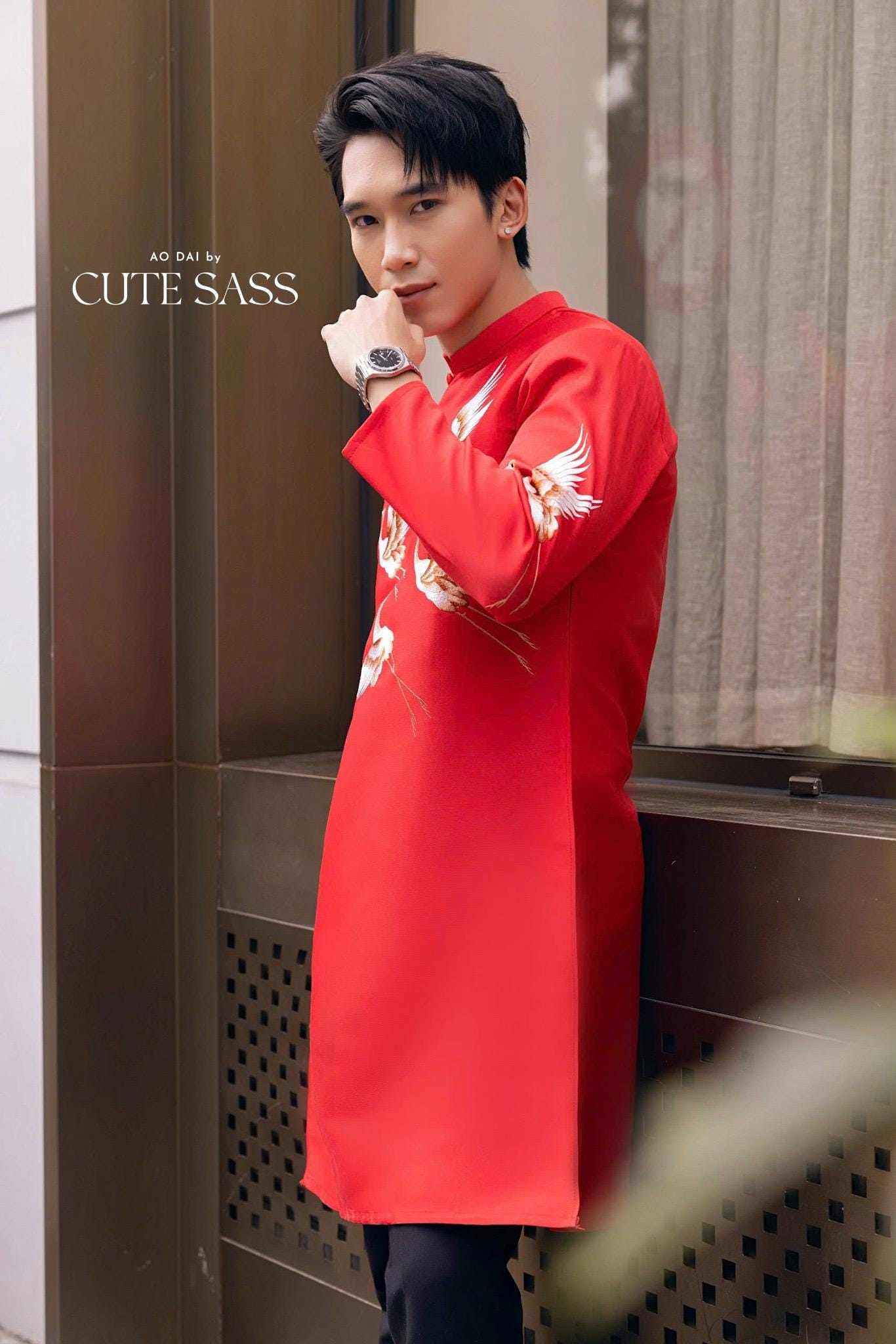 Men Red Birds Ao Dai Top 16C| Pre-made Traditional Viet Ao Dai|Lunar New Year |Ao Dai for Dad | Ao Dai Truyen Thong| Ao Dai Tet| AoDaibyCuteSass