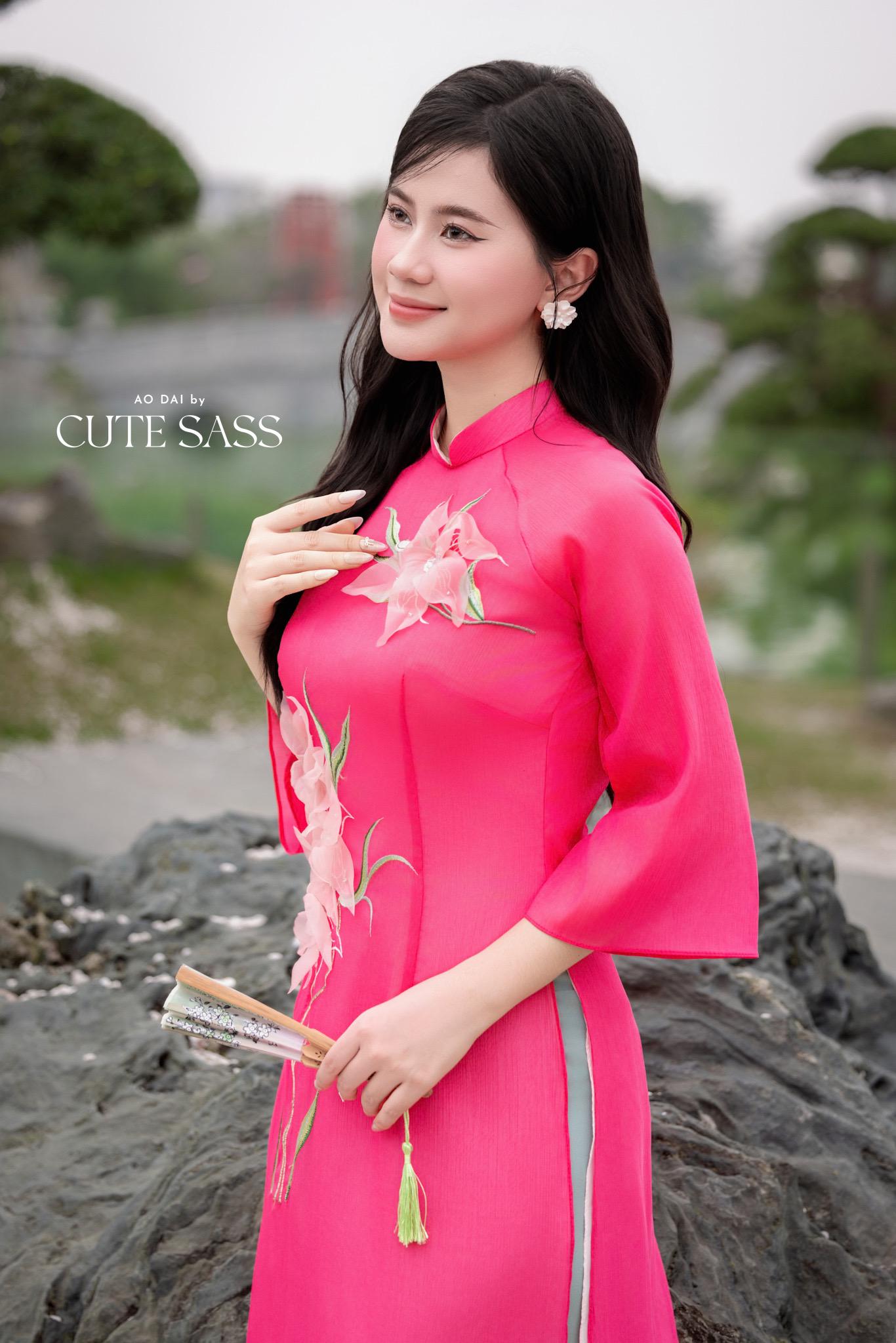 Hot Pink 3D Orchids Dai Set 6D| Pre-made Traditional Vietnamese Ao Dai | Women Ao Dai with Pants | Lunar New Year| AoDaibyCuteSass