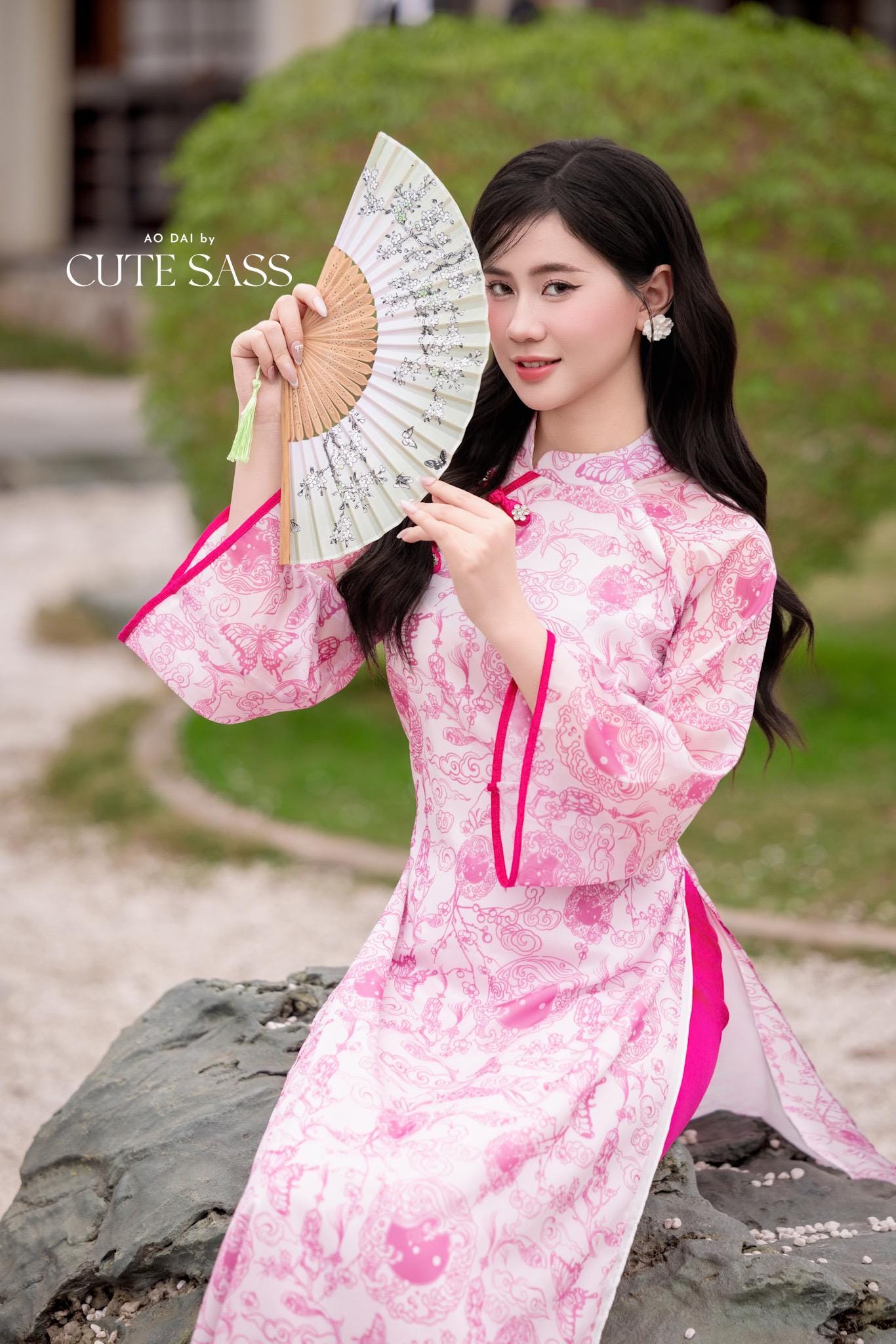 Pink Printed Koi Bows Ao Dai Set 6D| Pre-made Traditional Vietnamese Ao Dai | Women Ao Dai with Pants|Lunar New Year| AoDaibyCuteSass