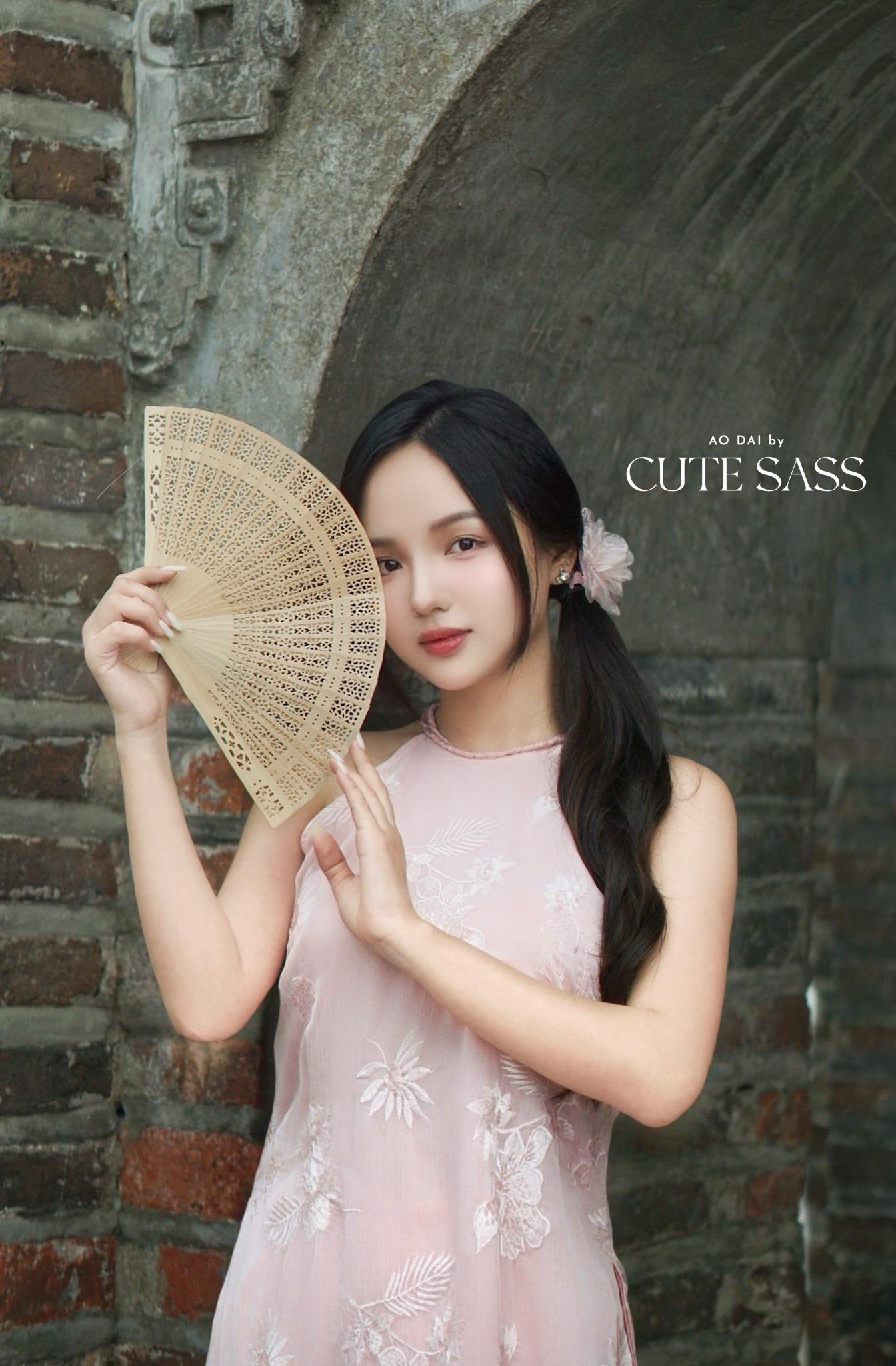 Yen - Shifted Pink Petal Plait Braided Neckline Yem-Inspired Ao Dai Top Only, No Pants|Pre-made Modernized Vietnamese Ao Dai| Lunar New Year AoDaibyCuteSass