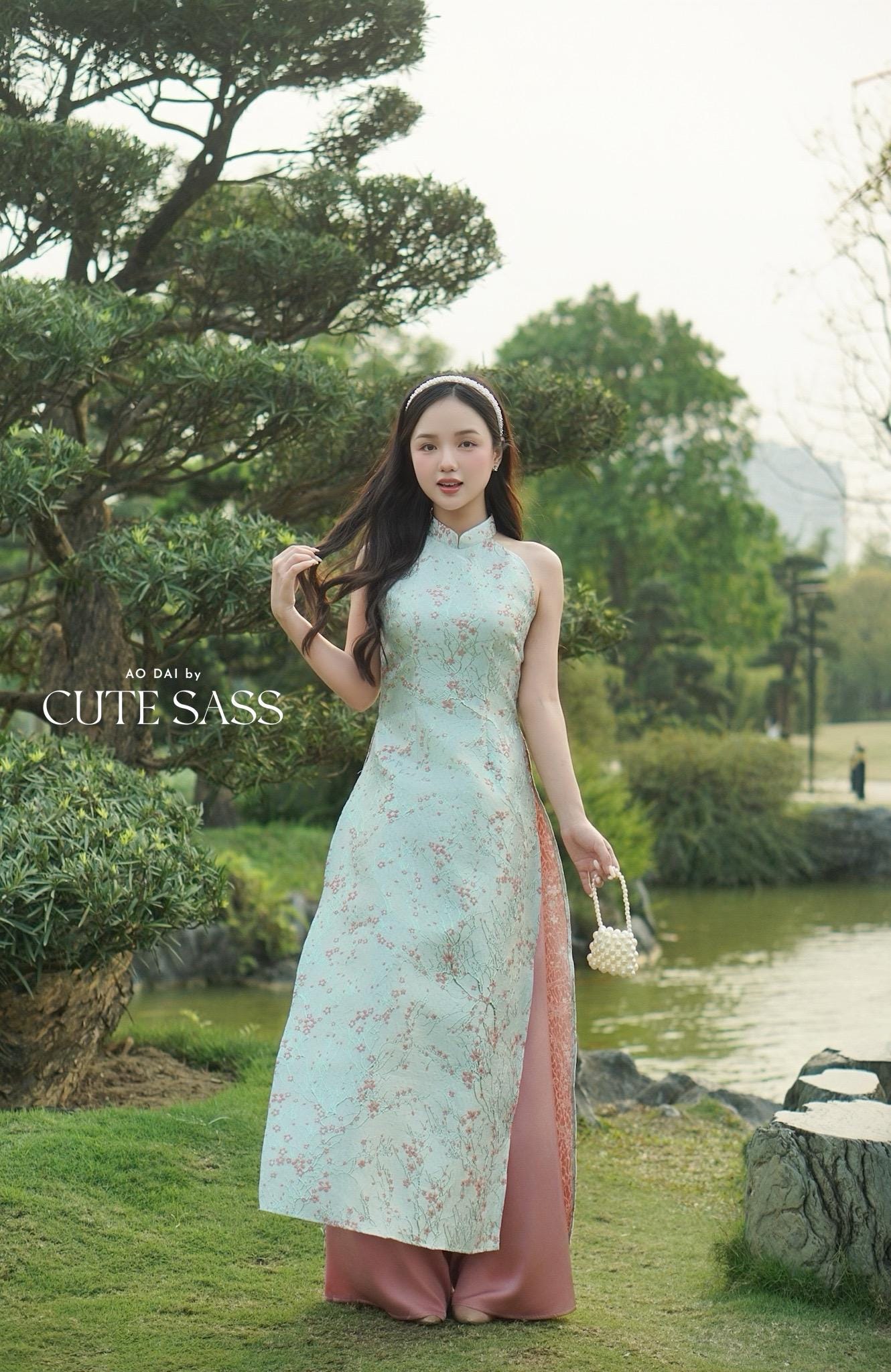 Yen - Sapphire Sakura Yem-Inspired Ao Dai Top Only, No Pants| Pre-made Modernized Vietnamese Ao Dai| Lunar New Year AoDaibyCuteSass