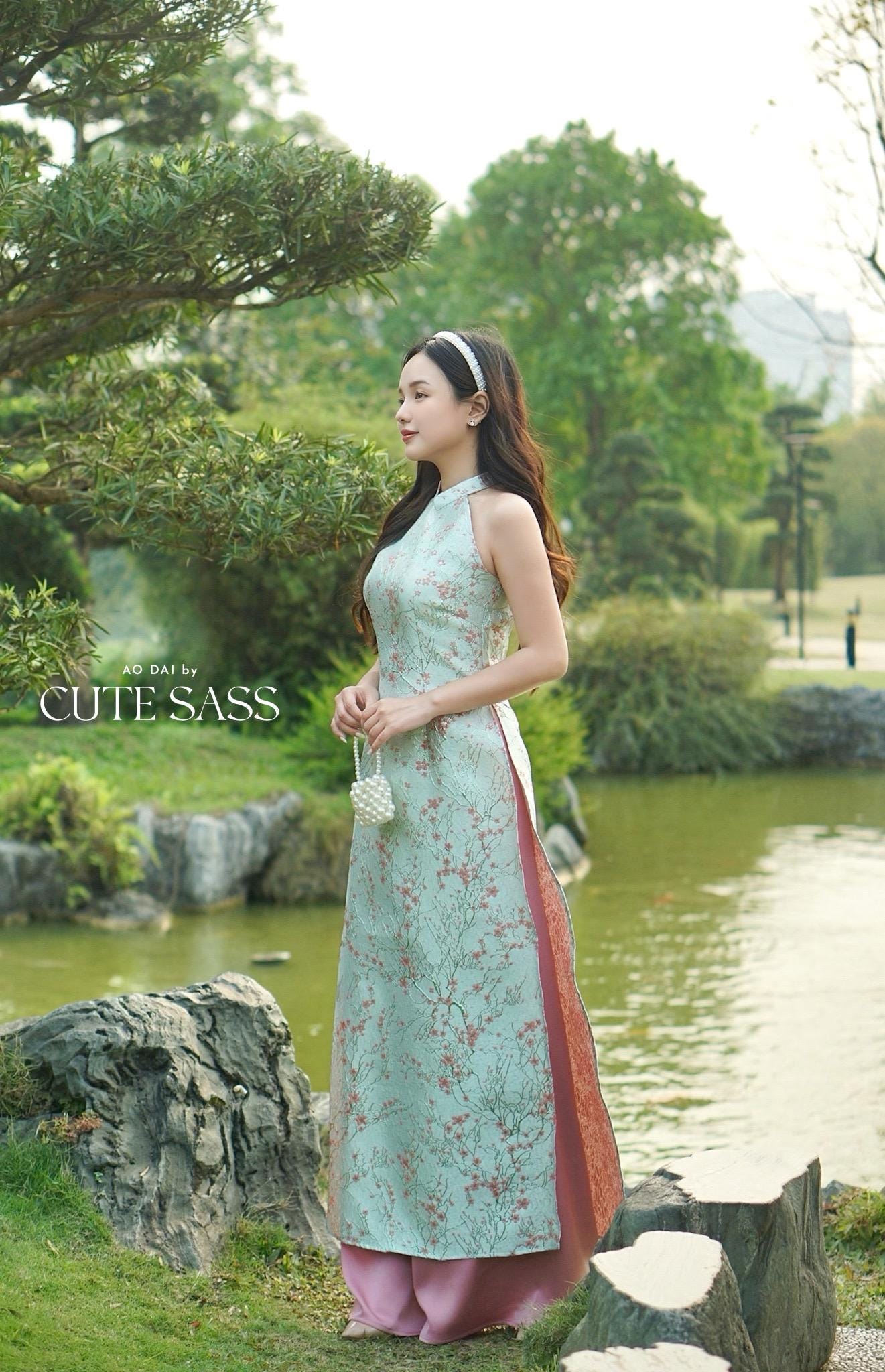 Yen - Sapphire Sakura Yem-Inspired Ao Dai Top Only, No Pants| Pre-made Modernized Vietnamese Ao Dai| Lunar New Year AoDaibyCuteSass