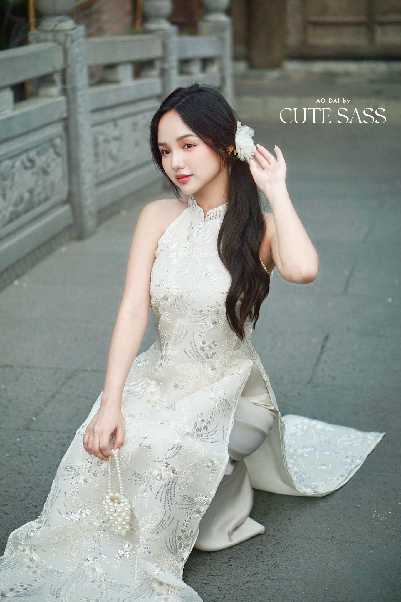 Yen - White Moonbeam Yem-Inspired Ao Dai Top Only, No Pants| Pre-made Modernized Vietnamese Ao Dai| Lunar New Year AoDaibyCuteSass