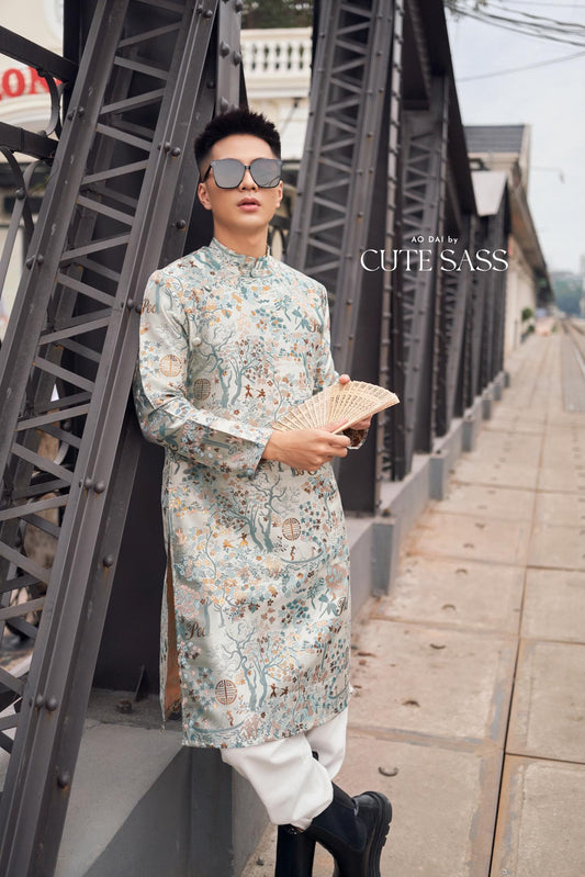 Men Blue Gam Patterns Ao Dai Top 44C | Pre-made Traditional Vietnamese Ao Dai| Lunar New Year | Ao Dai for Dad, Boy |Ao Dai Tet| AoDaibyCuteSass