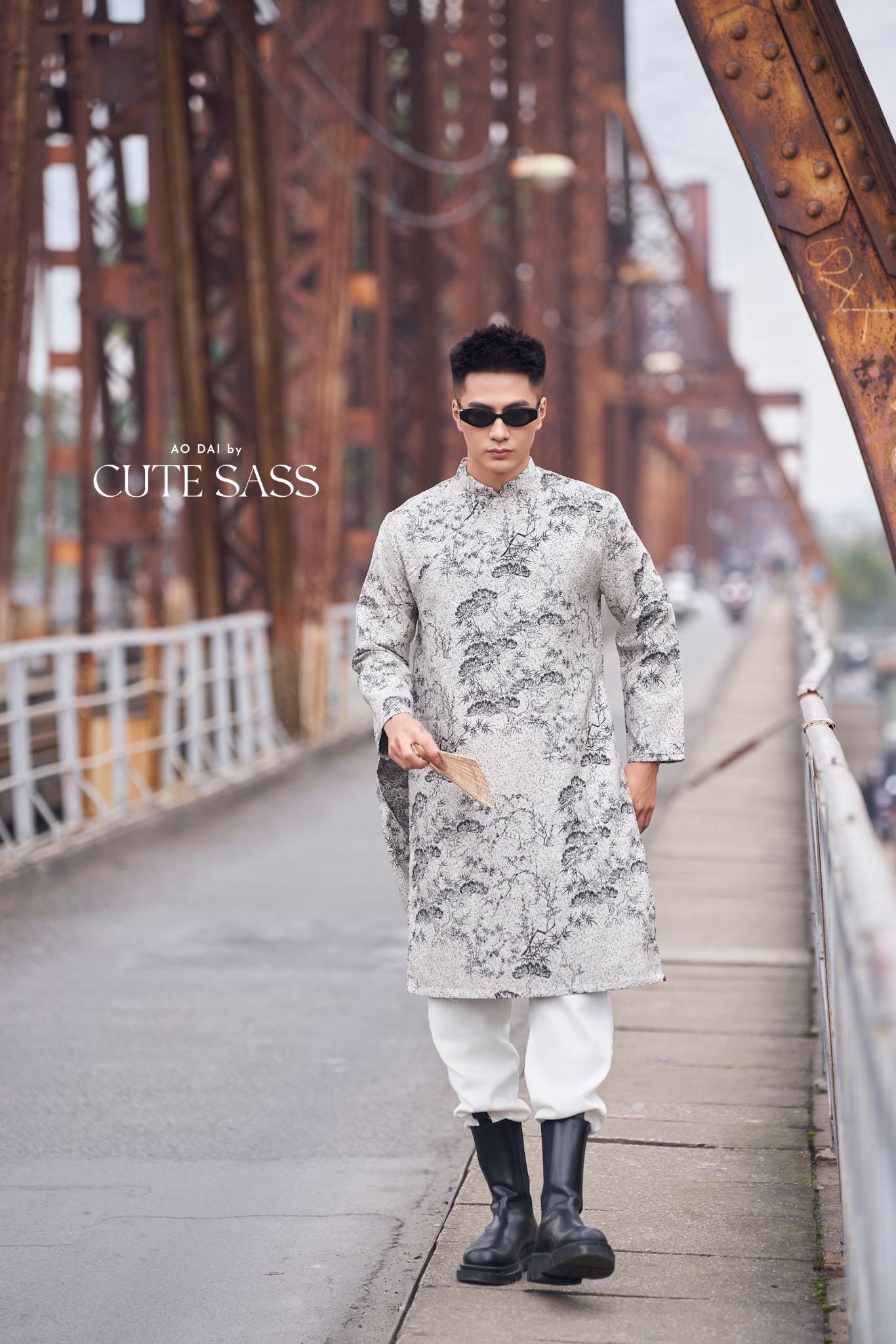 Men Gray Bamboo Patterns Ao Dai Top 38C | Pre-made Traditional Vietnamese Ao Dai| Lunar New Year | Ao Dai for Dad, Boy |Ao Dai Tet| AoDaibyCuteSass