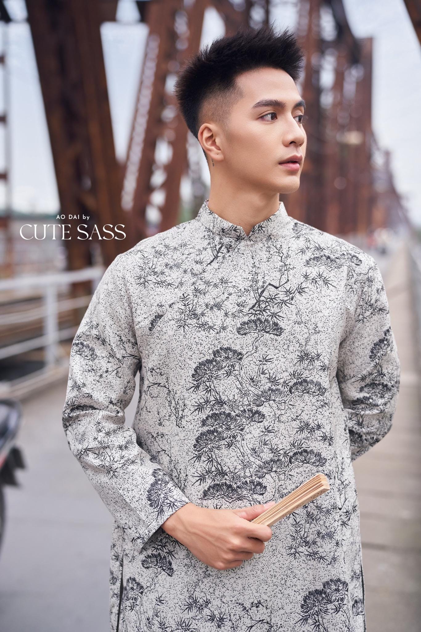 Men Gray Bamboo Patterns Ao Dai Top 38C | Pre-made Traditional Vietnamese Ao Dai| Lunar New Year | Ao Dai for Dad, Boy |Ao Dai Tet| AoDaibyCuteSass