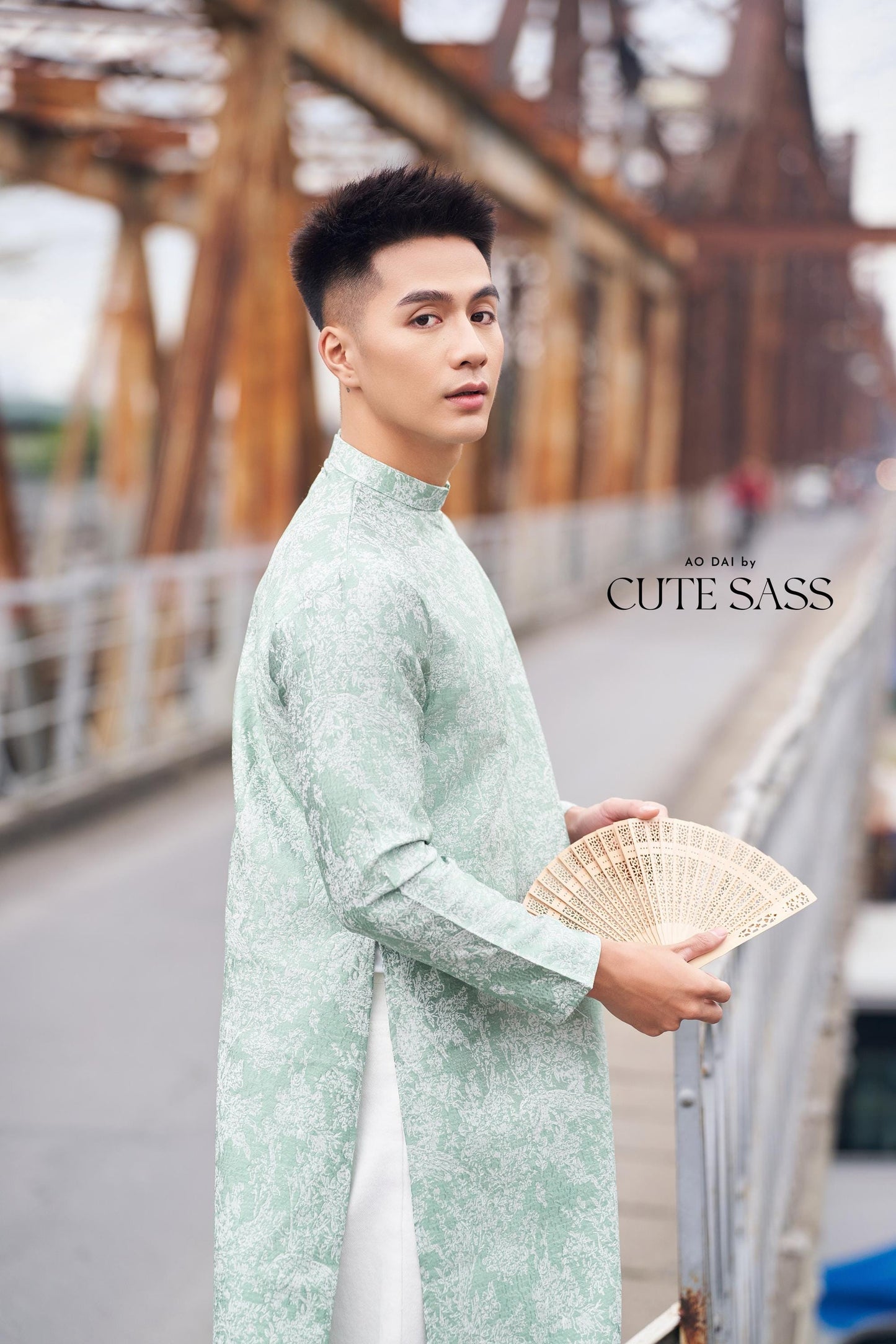 Men Cyan/White Slit Ao Dai Top 42B | Pre-made Traditional Vietnamese Ao Dai| Lunar New Year | Ao Dai for Dad, Boy |Ao Dai Tet| AoDaibyCuteSass