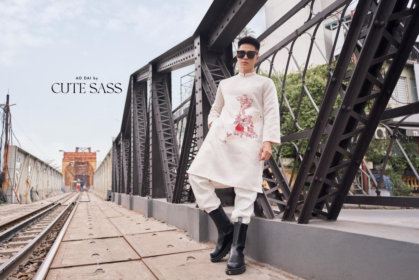 Men White Embroidery Dragon Ao Dai Top 6C | Pre-made Traditional Vietnamese Ao Dai| Lunar New Year | Ao Dai for Dad, Boy |Ao Dai Tet| AoDaibyCuteSass