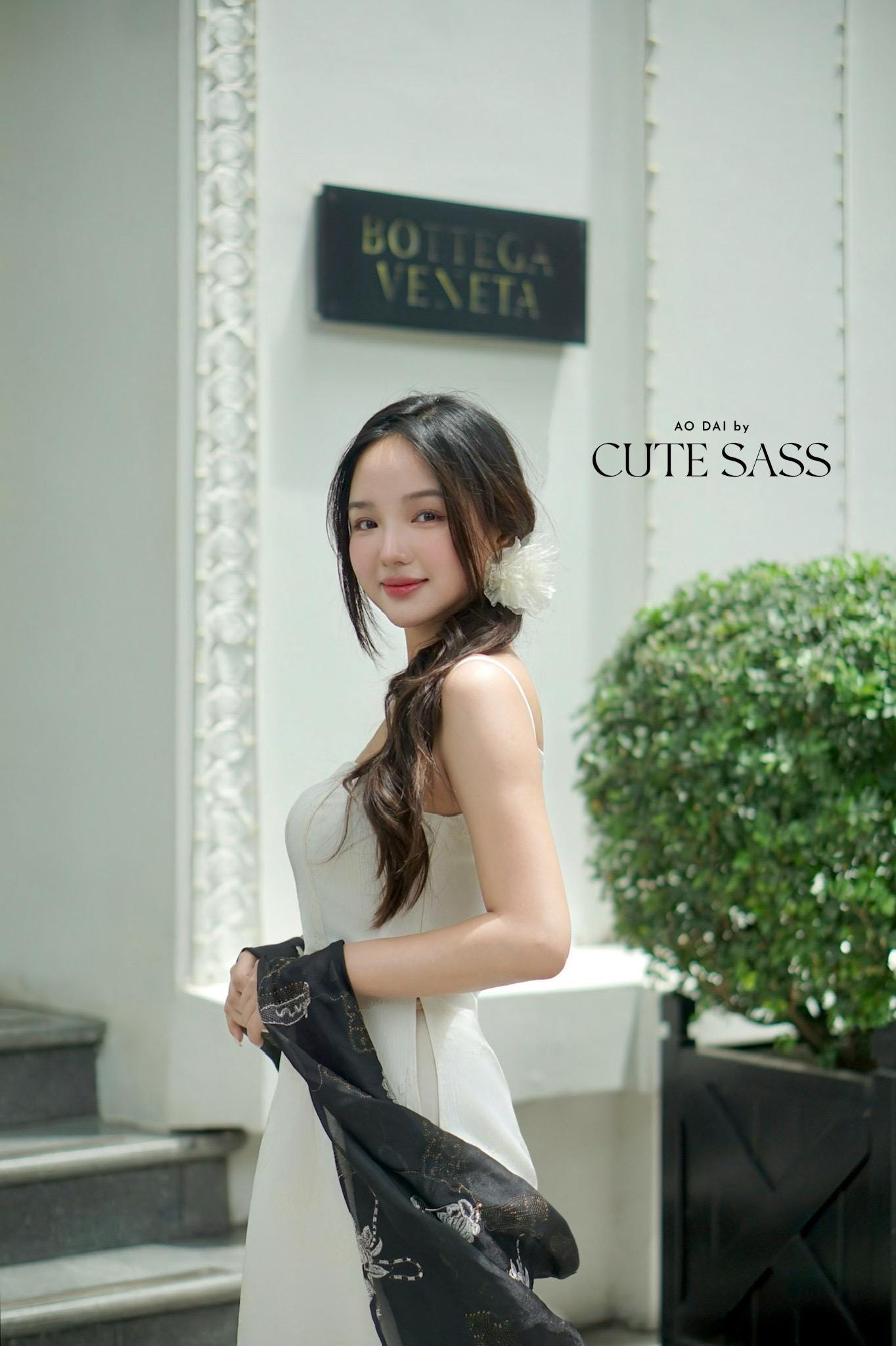 Yen - White Luna Chic Spaghetti Strap Ao Dai Top Only, No Pants| Pre-made Modernized Vietnamese Ao Dai| Lunar New Year AoDaibyCuteSass