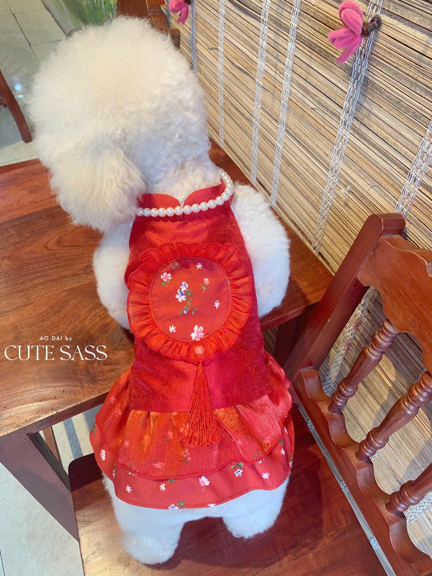 Pet Red Daisy Halter Ao Dai AoDaibyCuteSass