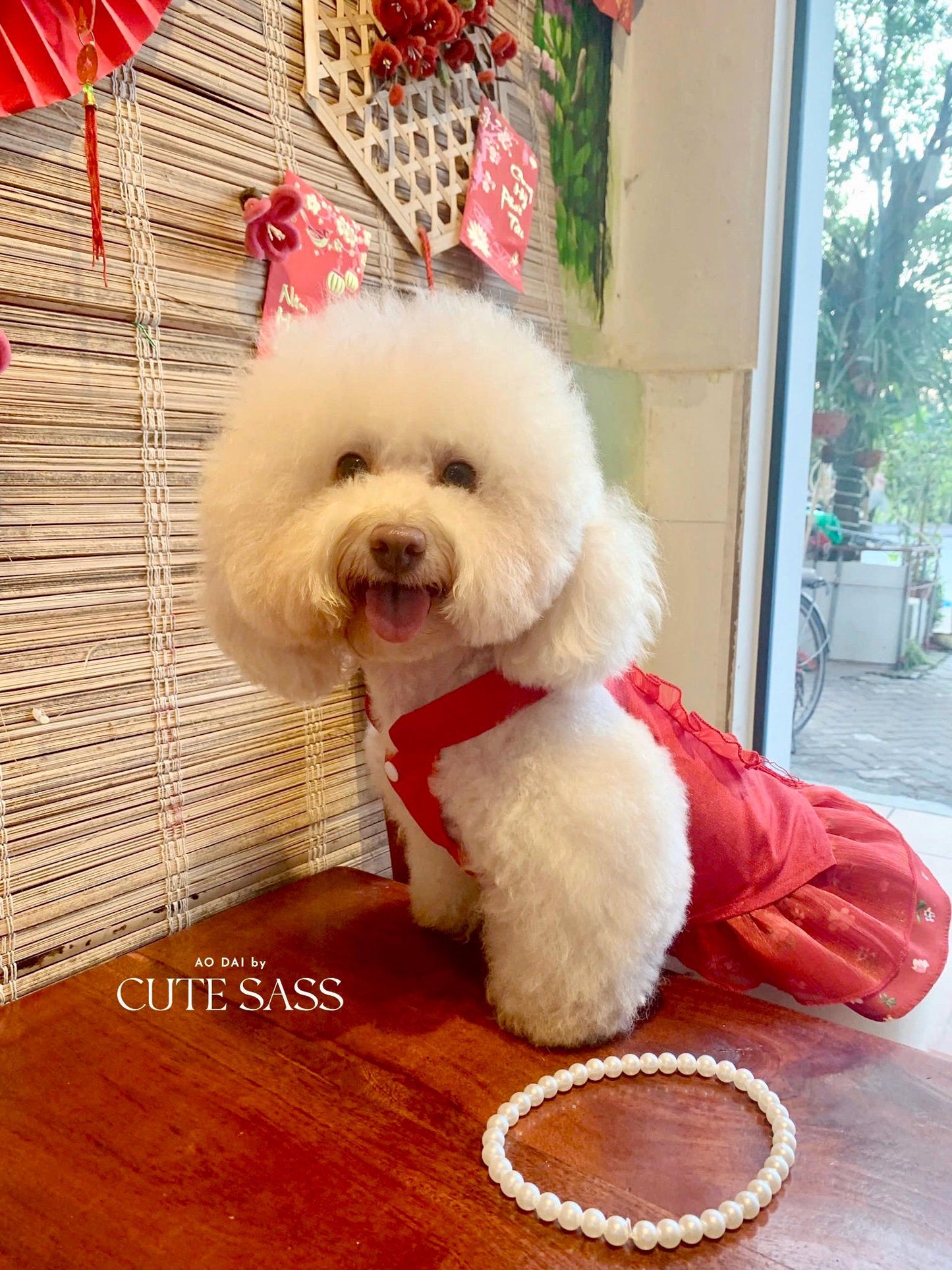 Pet Red Daisy Halter Ao Dai AoDaibyCuteSass